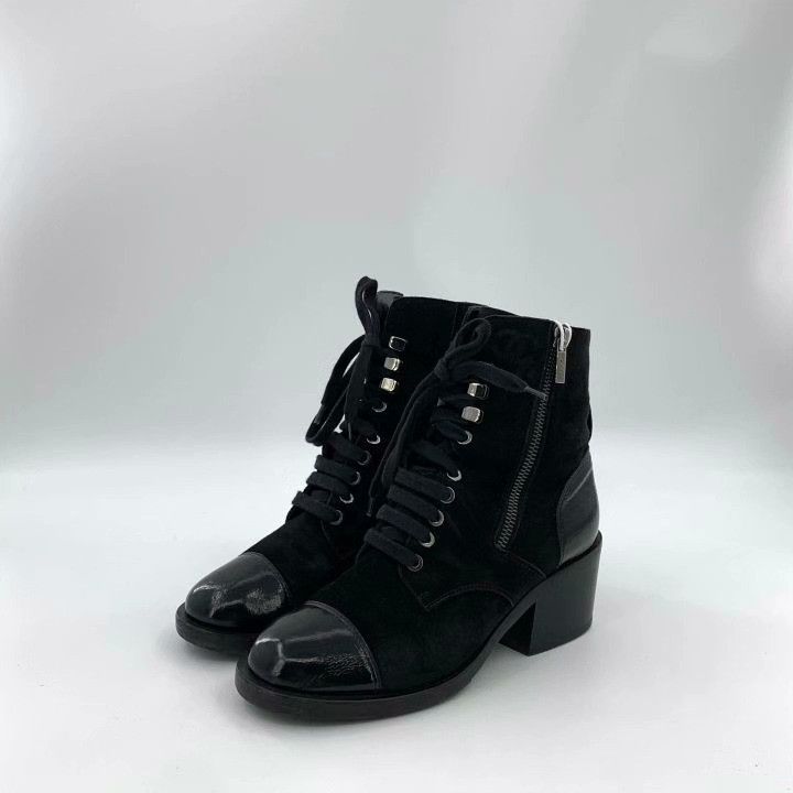 Chanel Chanel Black Lace-Up Block Heel Ankle Boots Size US 6 / IT 36 - 1 Thumbnail