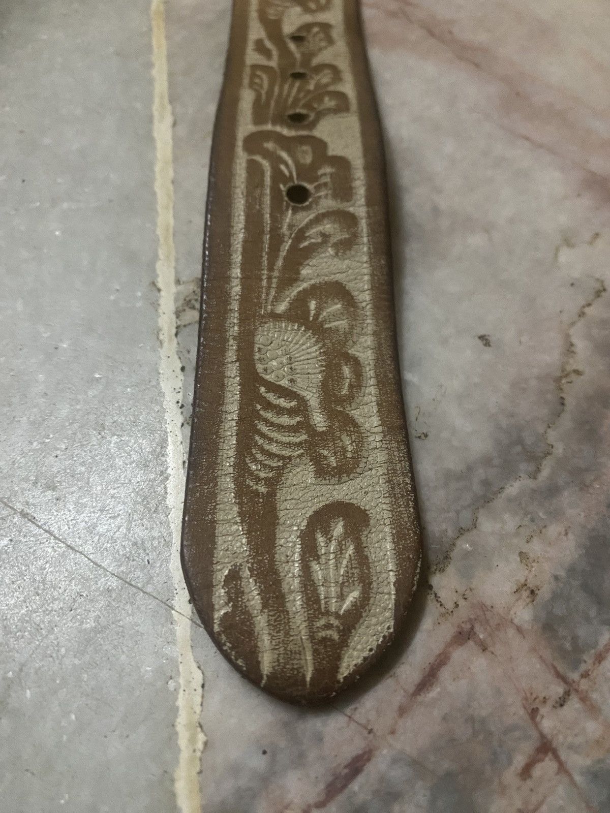 Genuine Leather Vintage Western Cowboy Embossed Floral Decorative Belt Size ONE SIZE - 4 Thumbnail