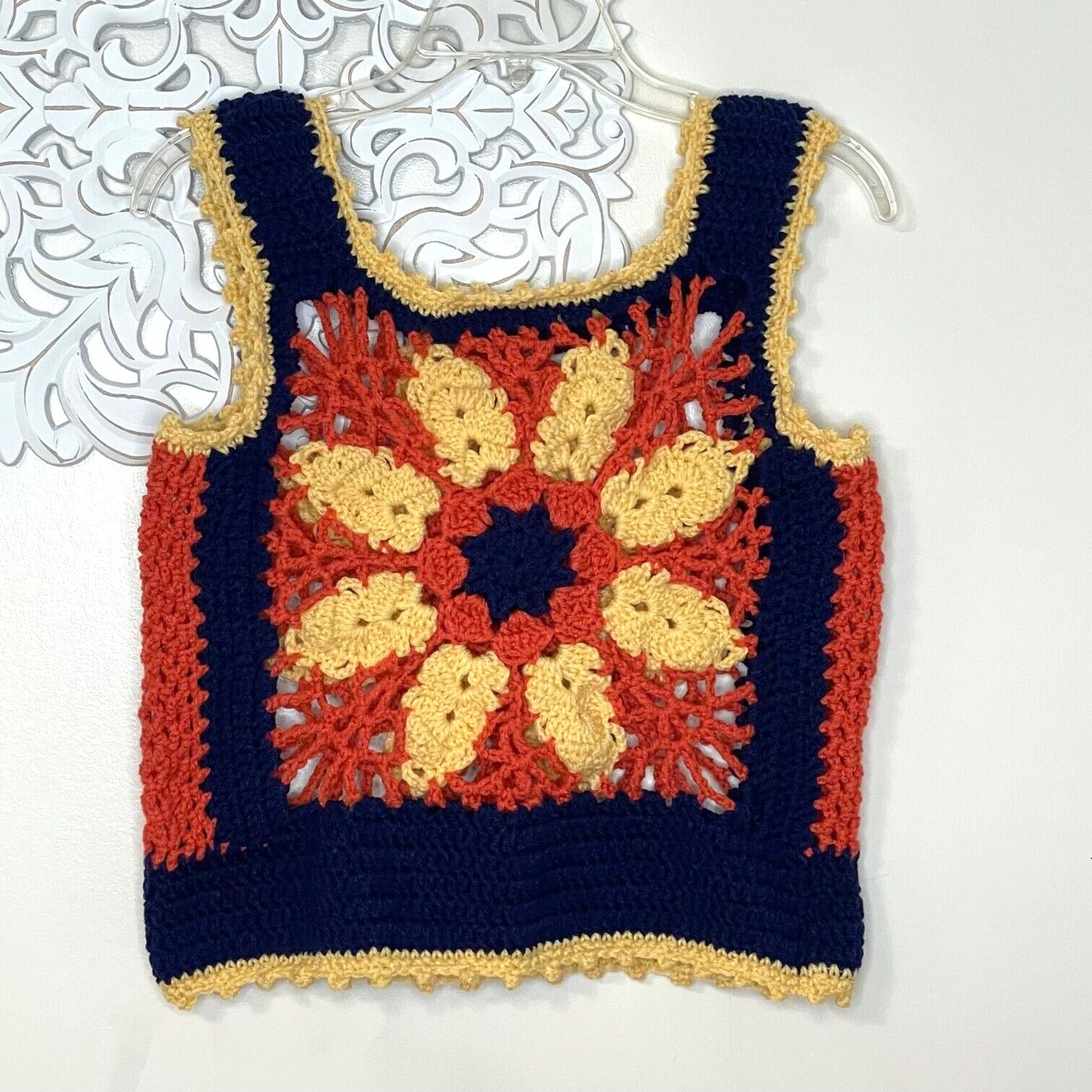 Other Vintage 1970's M / L Crochet Gypsy Hugger Tank Granny Square Size L / US 10 / IT 46 - 2 Thumbnail