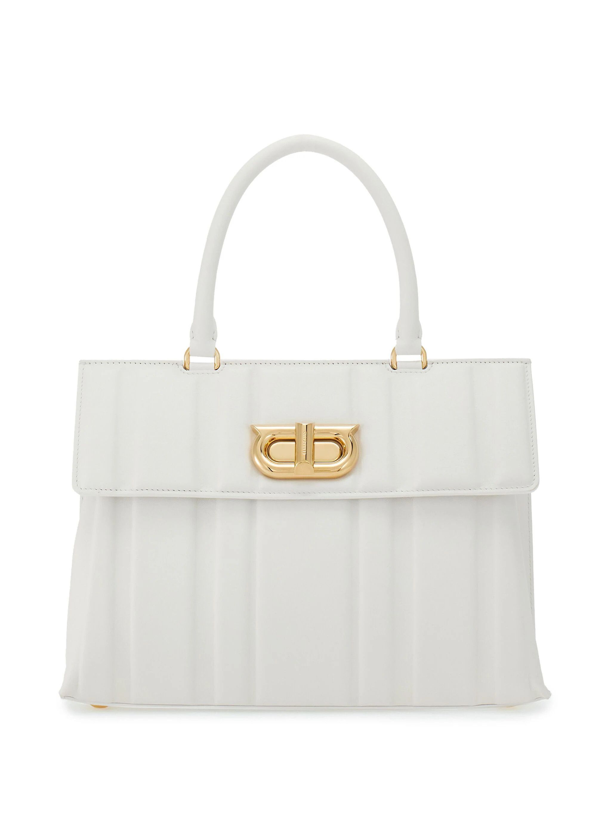 Salvatore Ferragamo o1s1rm0924 Size: OS / Embosse Shoulder Bag in Optic White Size ONE SIZE - 1 Thumbnail