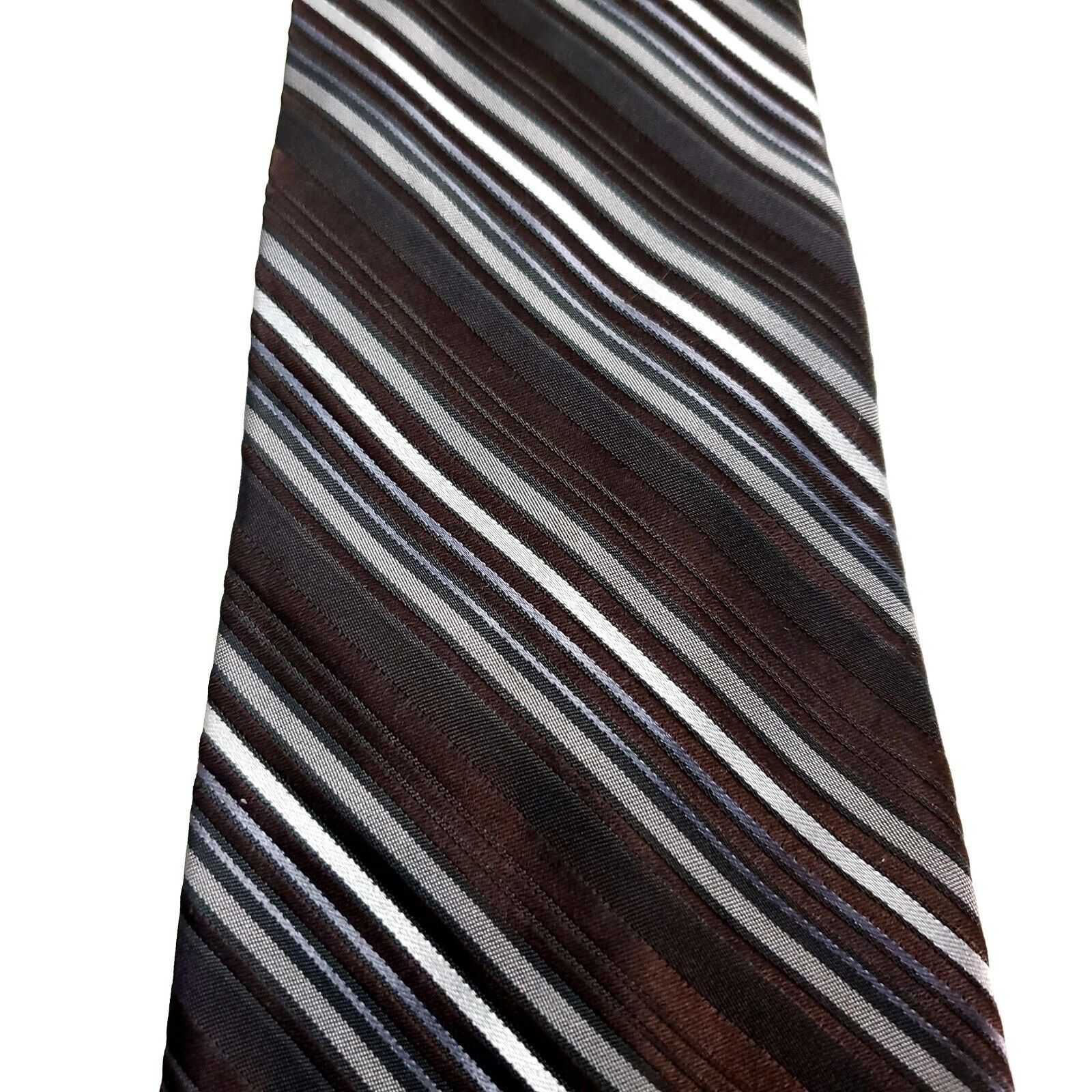 Calvin Klein Calvin Klein Silk Tie Woven Brown Striped Wide Size ONE SIZE - 2 Thumbnail
