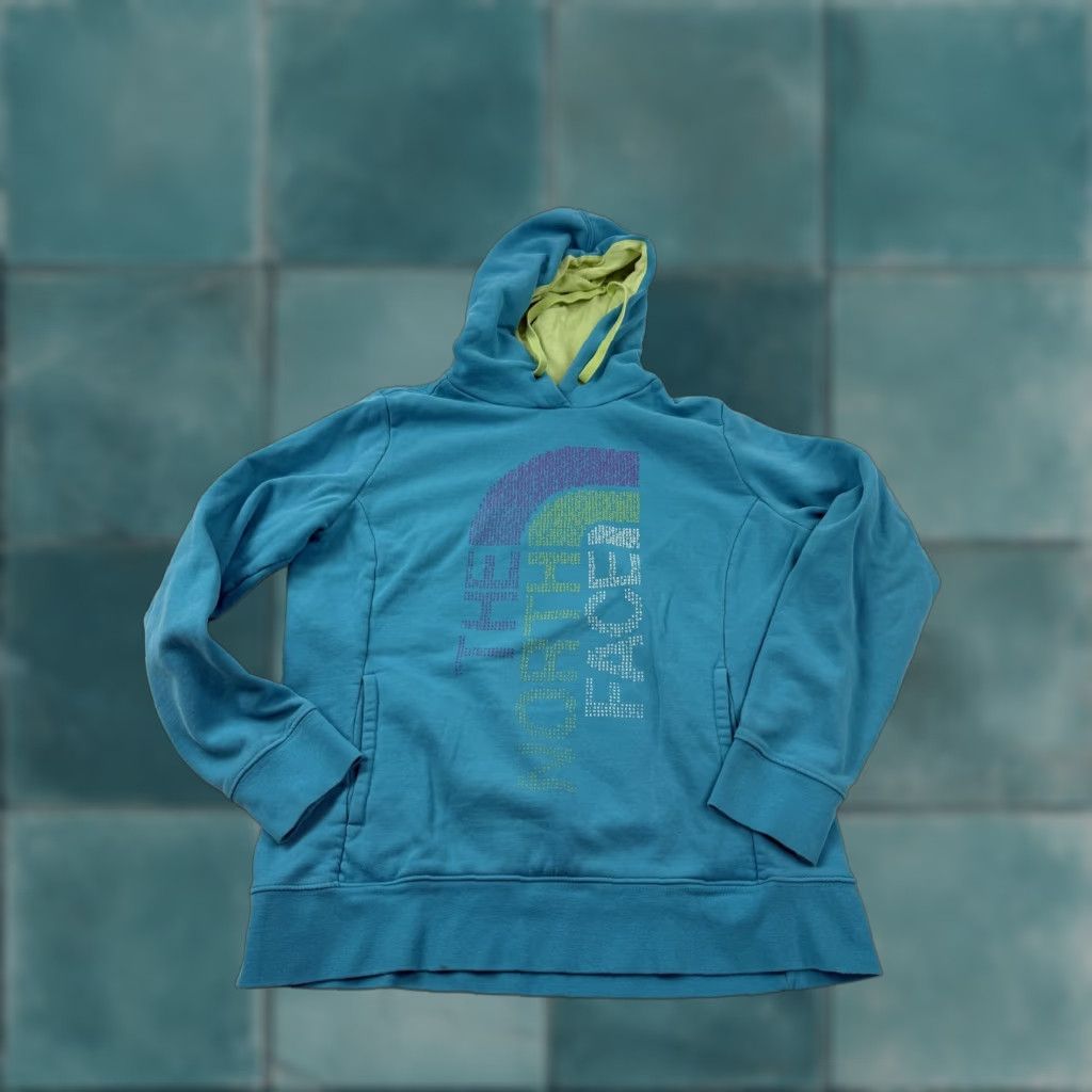 The North Face The North Face Hoodie Womens Large Blue Pullover Fleece Vertical Logo Graphic Size L / US 10 / IT 46 - 1 Thumbnail