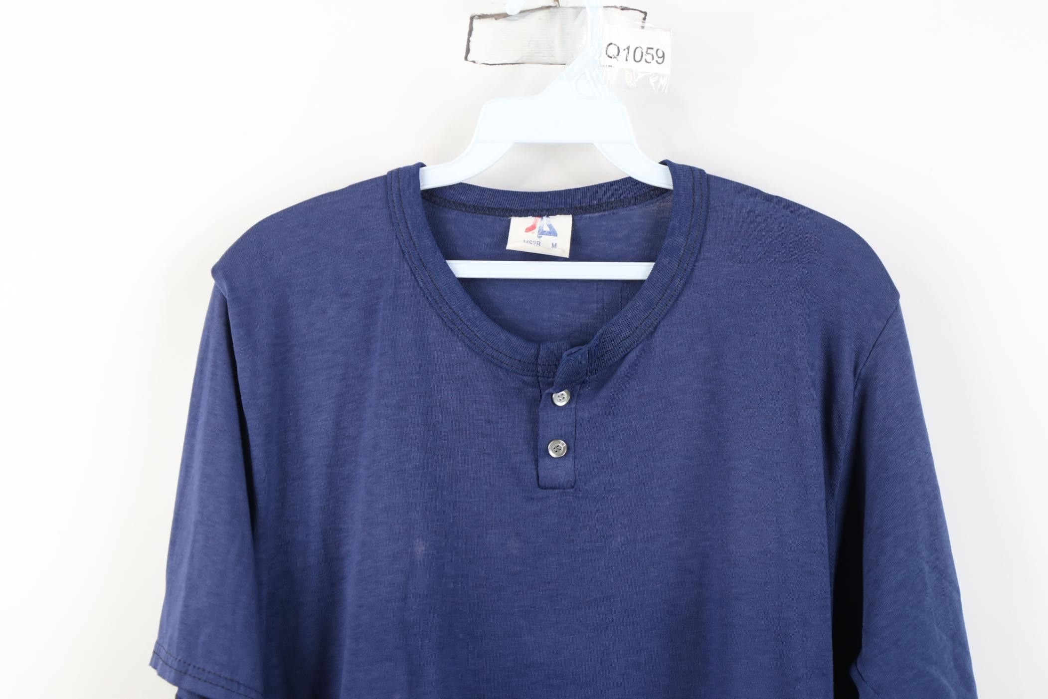 Vintage Vintage 80s 90s Streetwear Knit Henley T-Shirt Blue USA Size US M / EU 48-50 / 2 - 2 Thumbnail