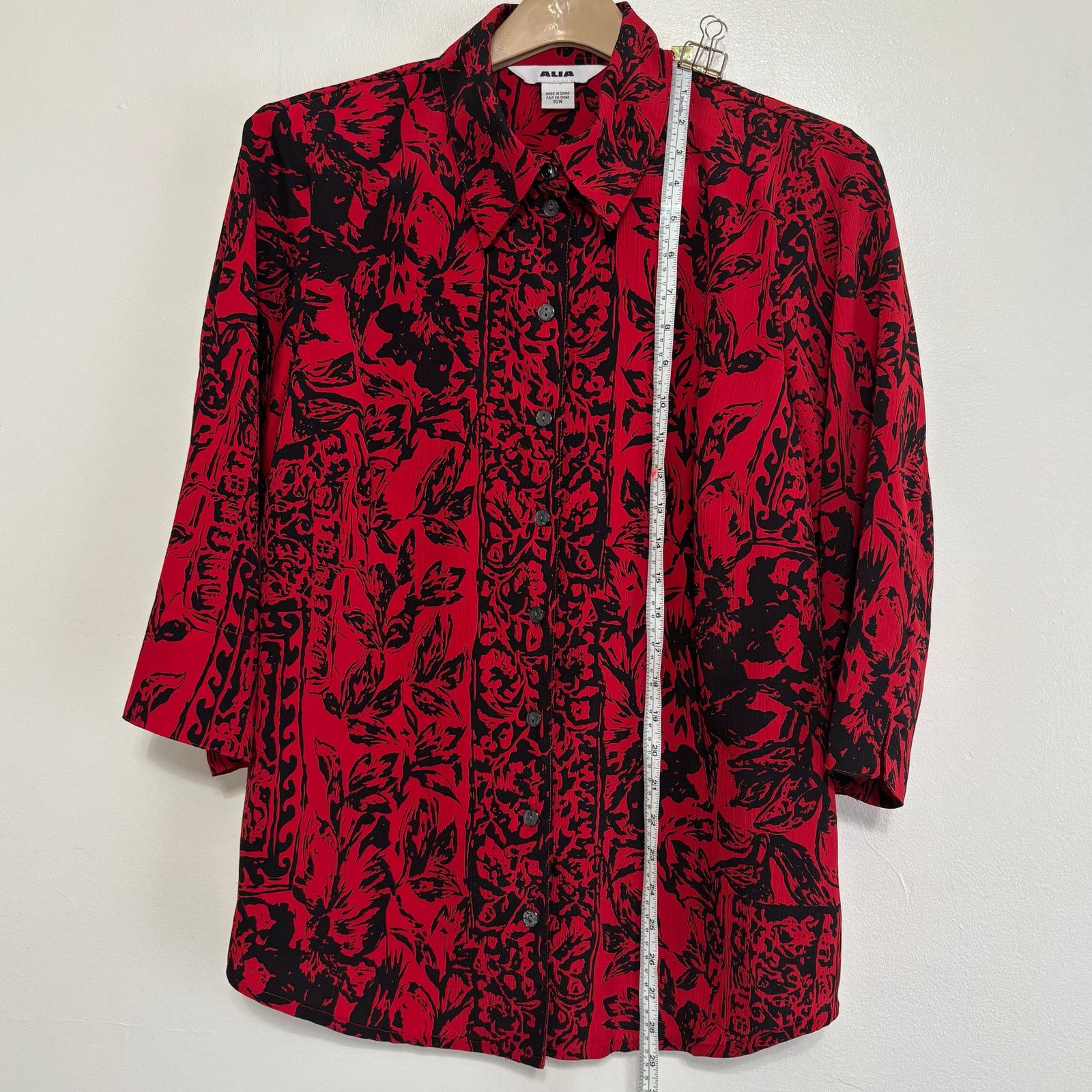 Other Alia Red Black Floral Button Down Blouse Size 16W Pleated Size XXL / US 16-18 / IT 52-54 - 3 Thumbnail