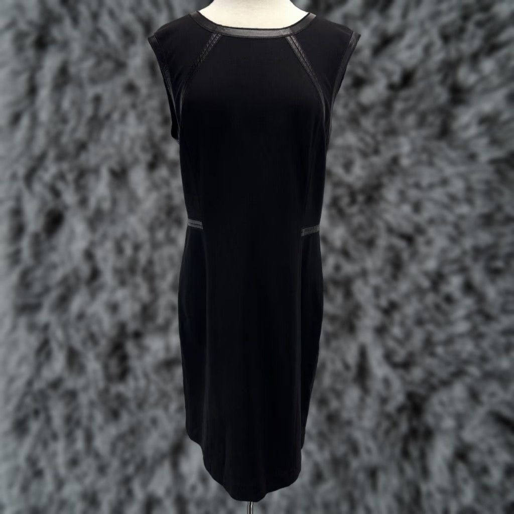 Vintage VINTAGE Lafayette 148 New York Sheath Dress 16P Petite Women's Black Leather Trim Size XXL / US 16-18 / IT 52-54 - 1 Thumbnail