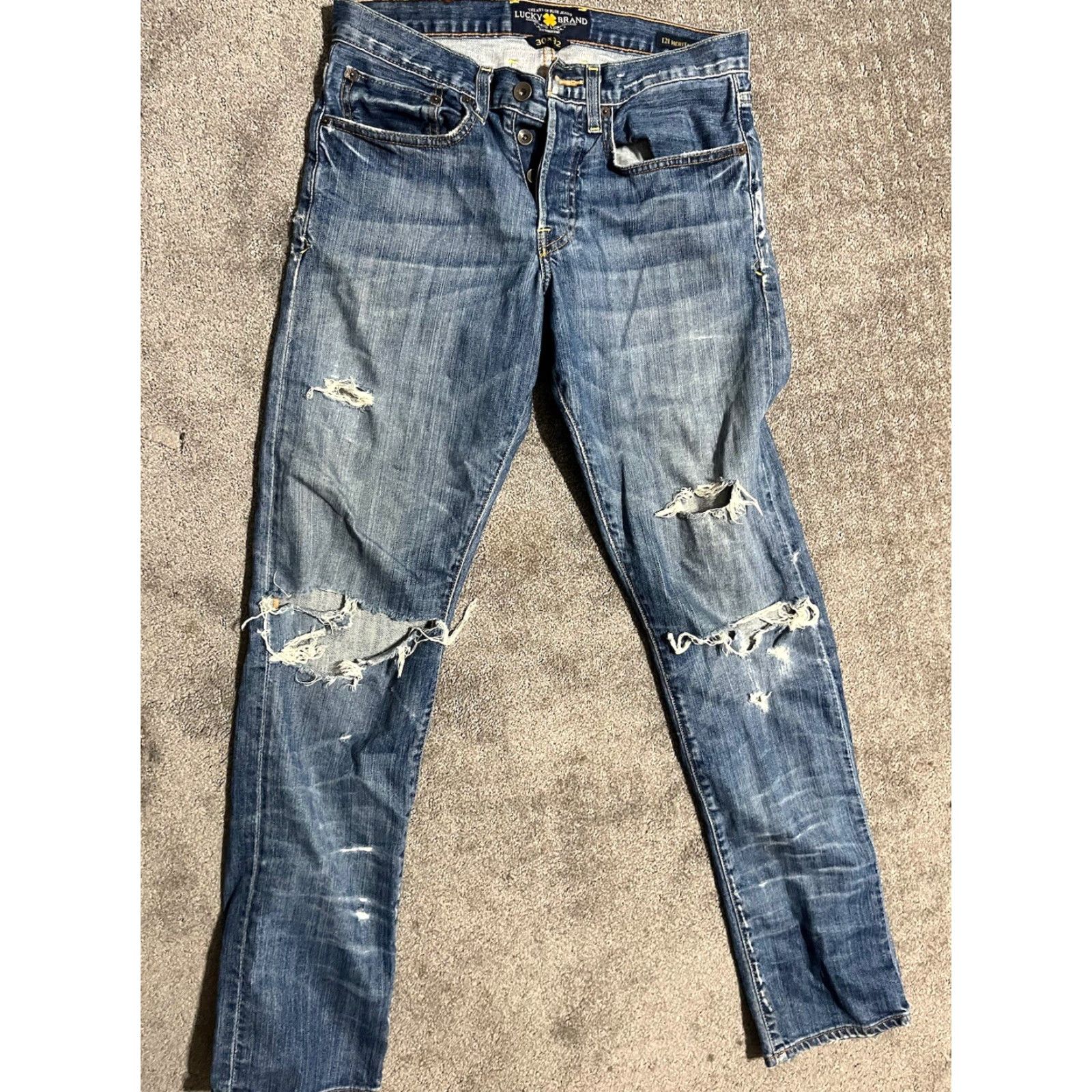 Lucky Brand Lucky Brand Jeans Mens 30X32 Distressed 121 Heritage Slim 5-Pocket Denim Blue Regular Straight Modern Mens Size US 30 / EU 46 - 5 Thumbnail