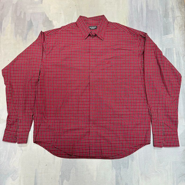 Balenciaga Balenciaga size 38 Red Plaid Wide Edition Casual Long Slee Size L / US 10 / IT 46 - 1 Thumbnail
