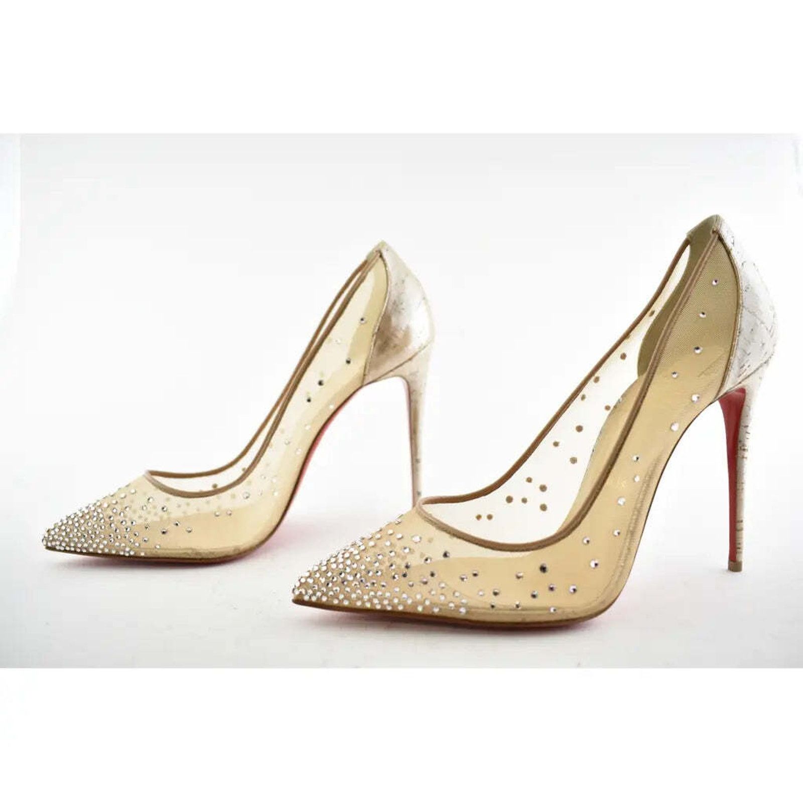 Christian Louboutin Follies Strass 100 Silver Liege Mesh Crystal Heel Pump 42 Size US 12 / IT 42 - 9 Thumbnail
