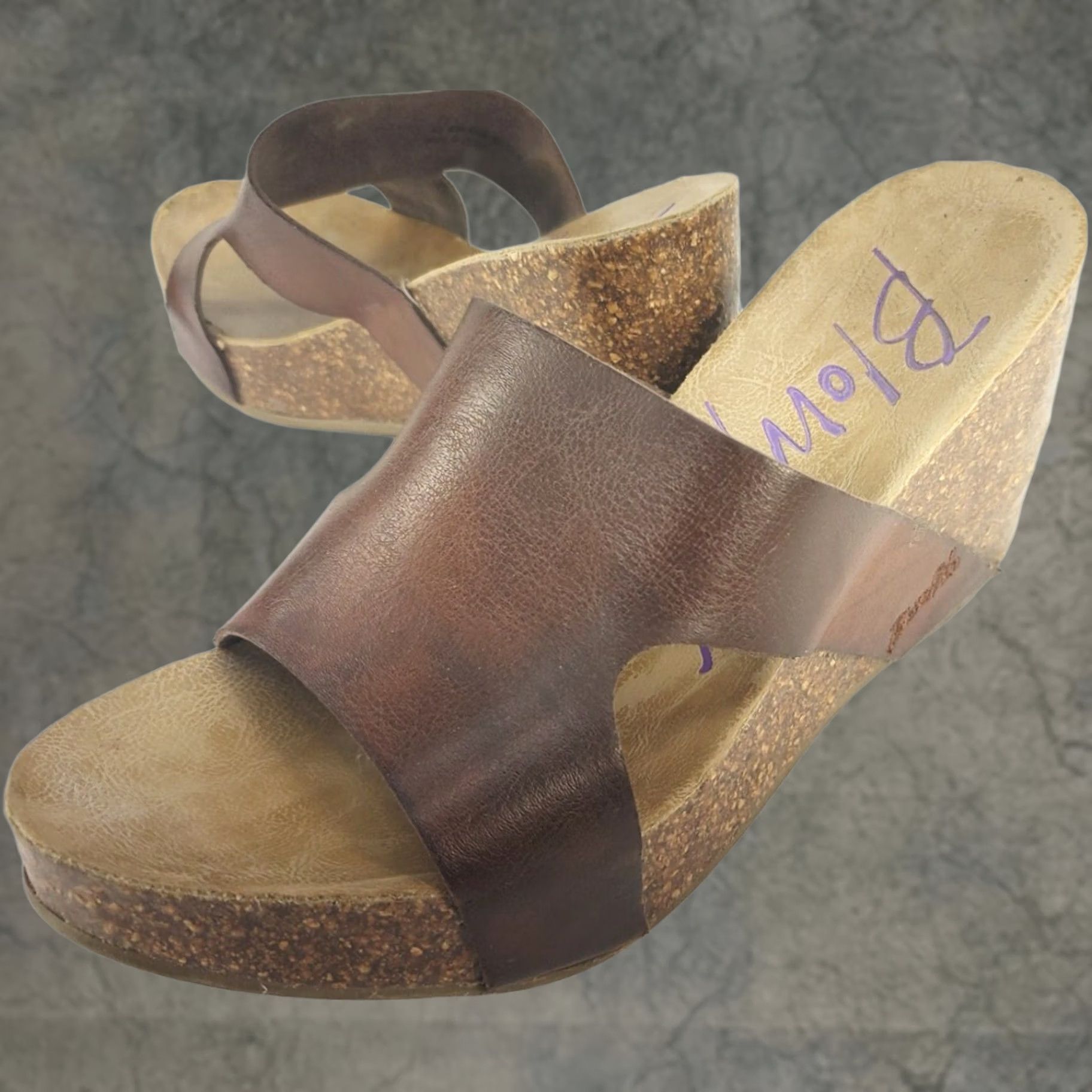 Vintage Blowfish Heels Womens 7.5 Cork Wedge Platform Slide Sandals Brown Faux Leather Size US 8 / IT 38 - 1 Thumbnail