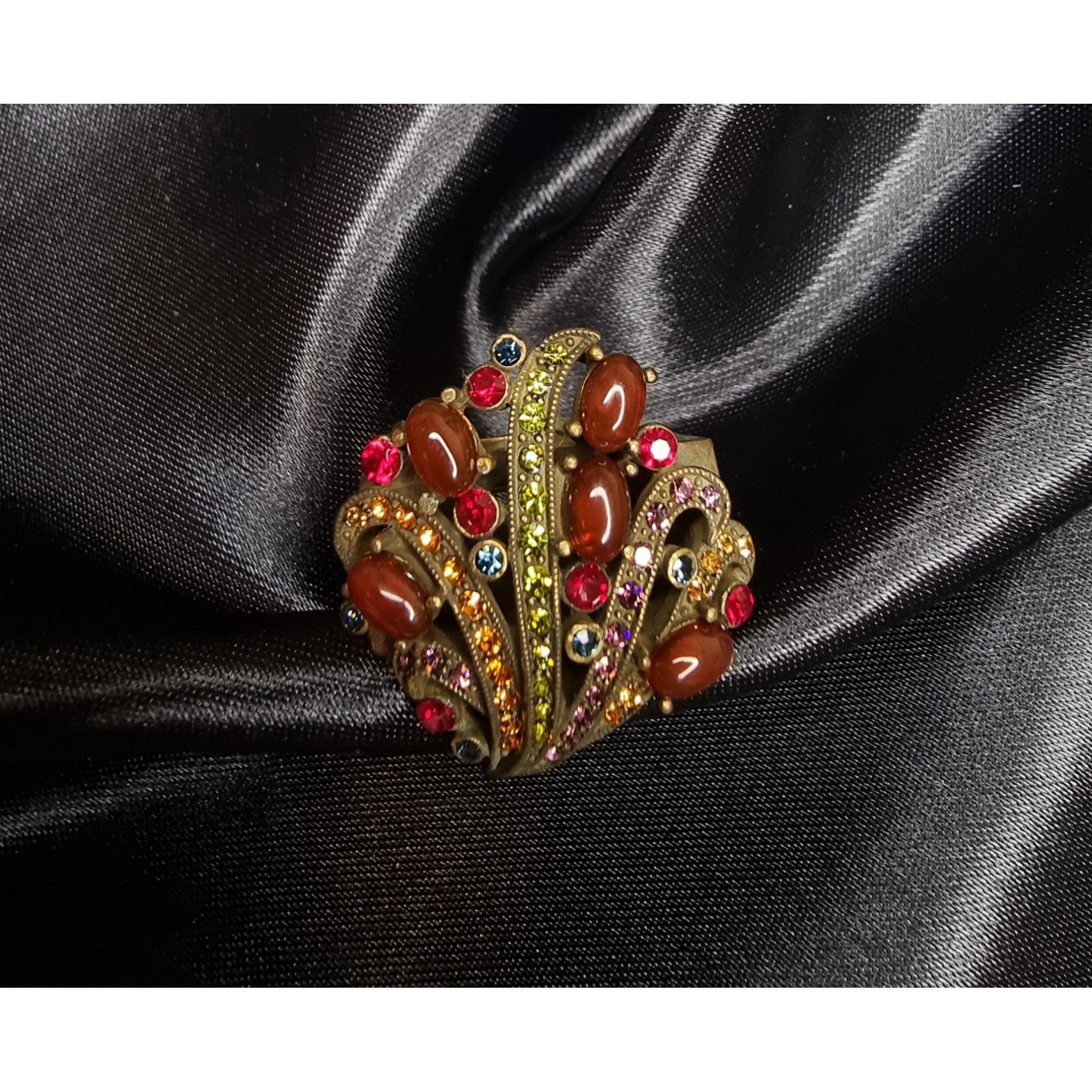 Heidi Daus Multicolor Crystal Statement Ring With Red Caboch