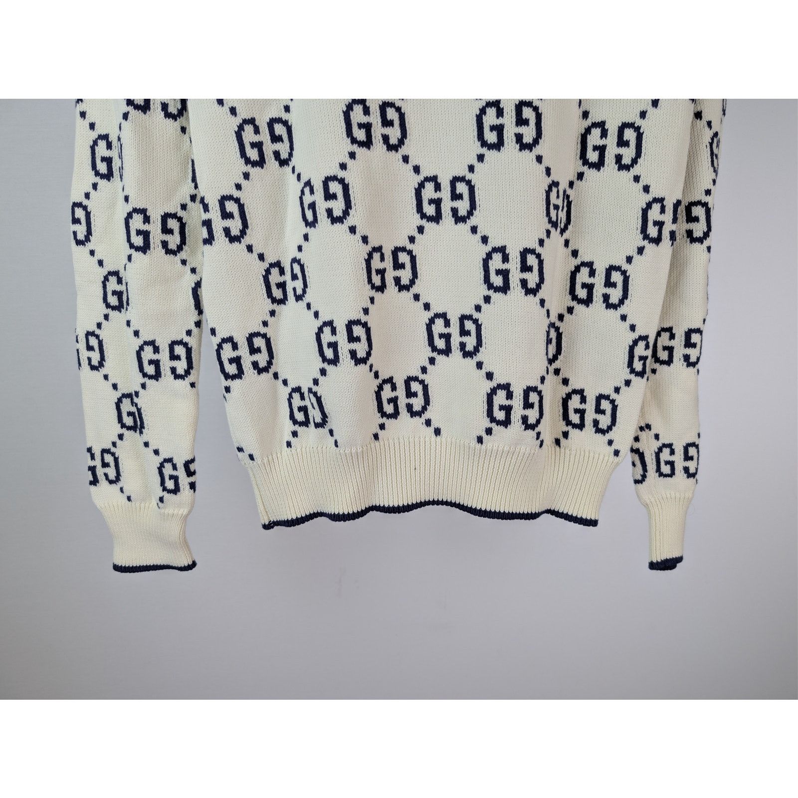 Gucci o1rshd1 GG Cotton Knit Sweater in Ivory / Navy Blue Size US M / EU 48-50 / 2 - 12 Thumbnail