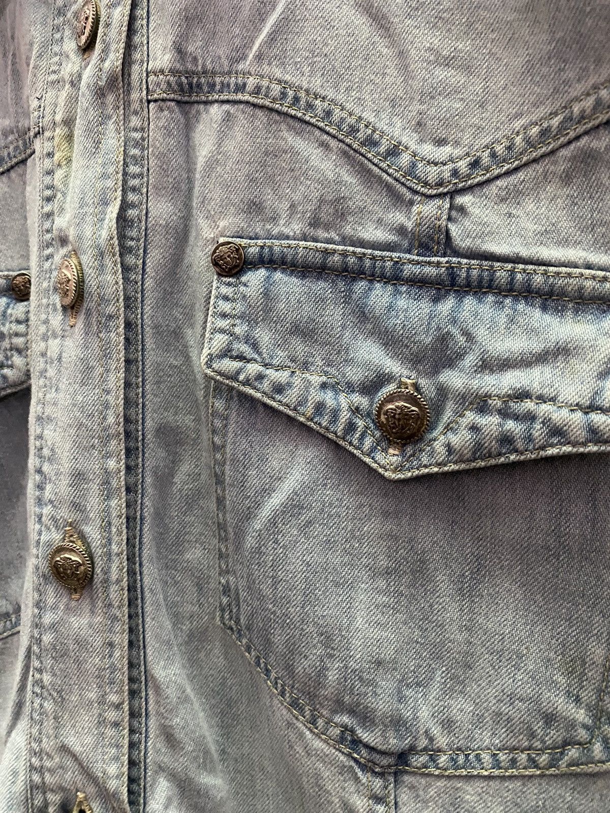 Versace Blue La Greca Medusa Denim Sleeveless Jacket