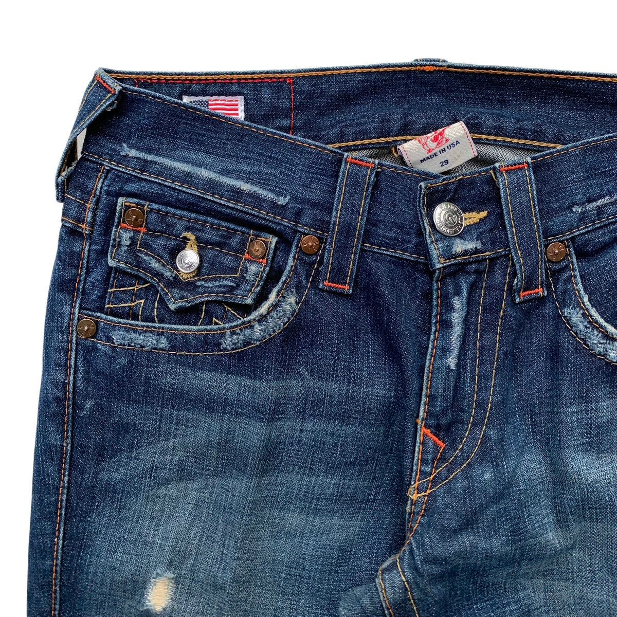 True Religion True Religion Billy Disstressed Blue Wash Flared Jeans Size US 29 - 7 Thumbnail