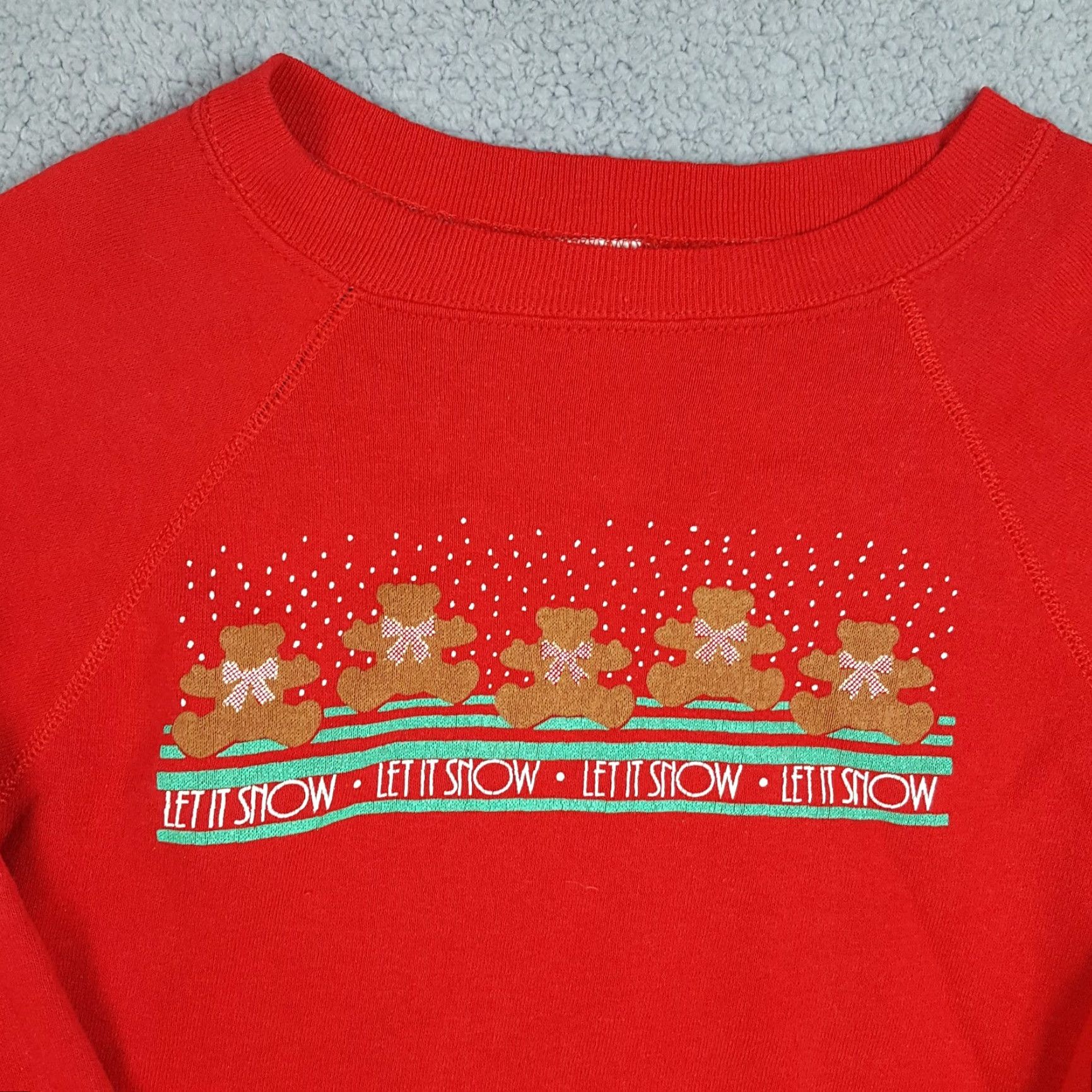Tultex VINTAGE 80s Let It Snow Teddy Bear Women's M Red Tultex Sweatshirt Crewneck Pullover Size M / US 6-8 / IT 42-44 - 2 Thumbnail