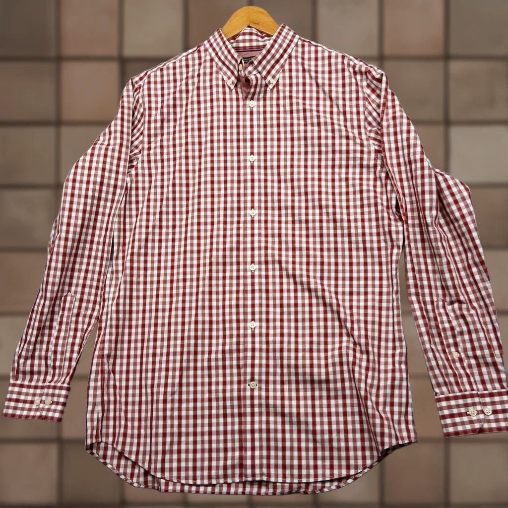 Banana Republic Banana Republic Slim Fit Shirt Men's XL Red White Gingham Non-Iron Cotton Size US XL / EU 56 / 4 - 1 Thumbnail
