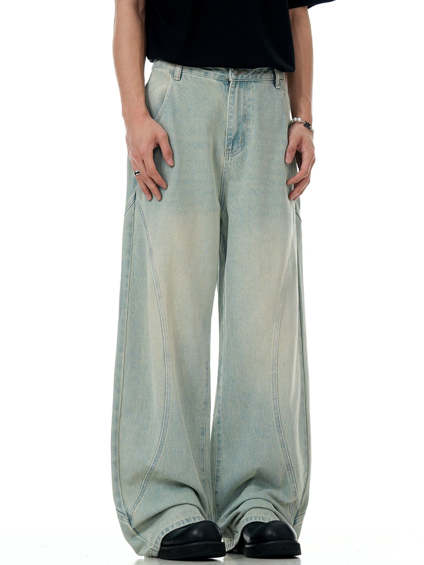 Japanese Brand American men's washed straight loose wide-leg casual jeans Size US 32 / EU 48 - 3 Thumbnail