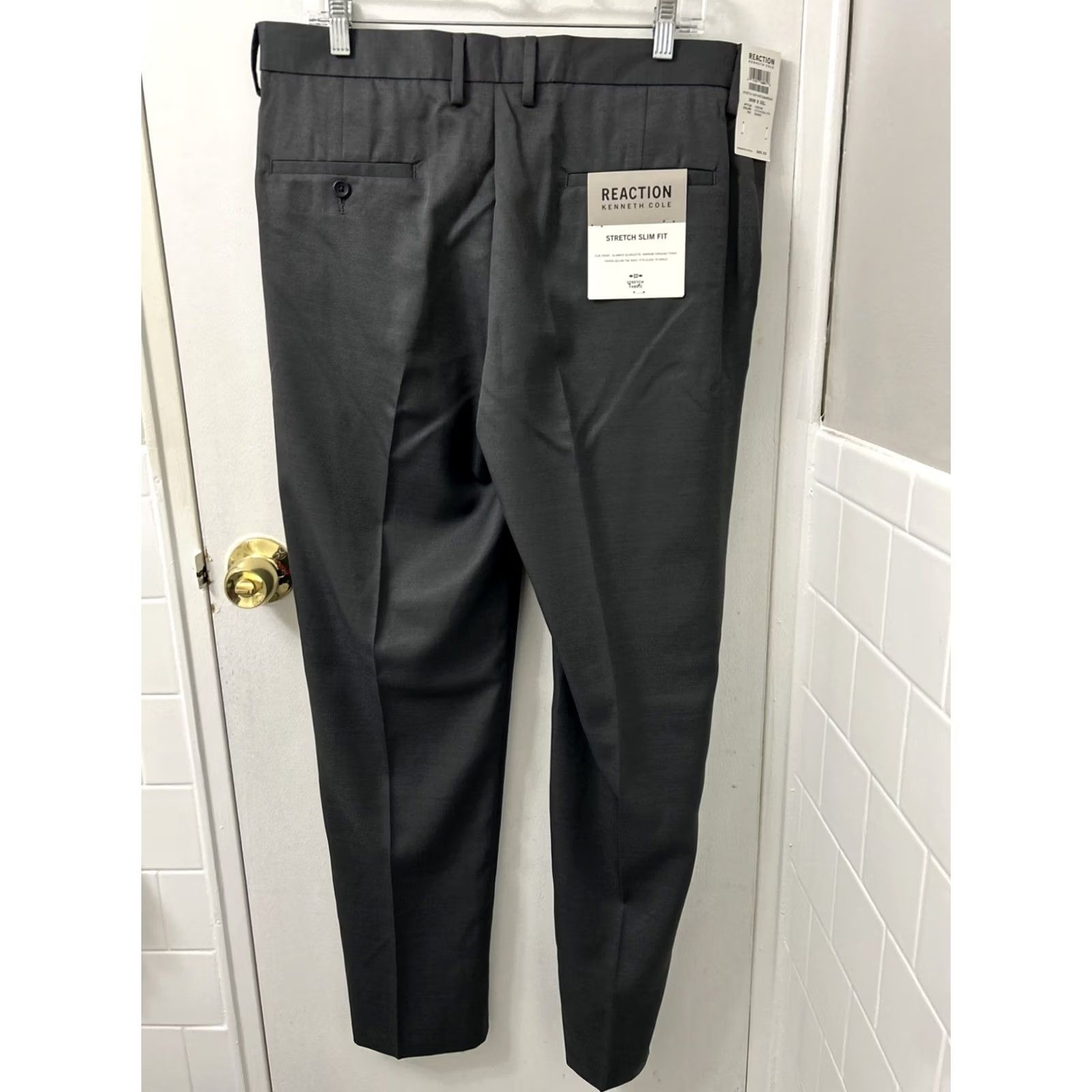 Kenneth Cole KENNETH COLE REACTION Pants Mens 36x32 Gray Slim Flat Front Stretch YKK Front Slit Size US 36 / EU 52 - 4 Thumbnail