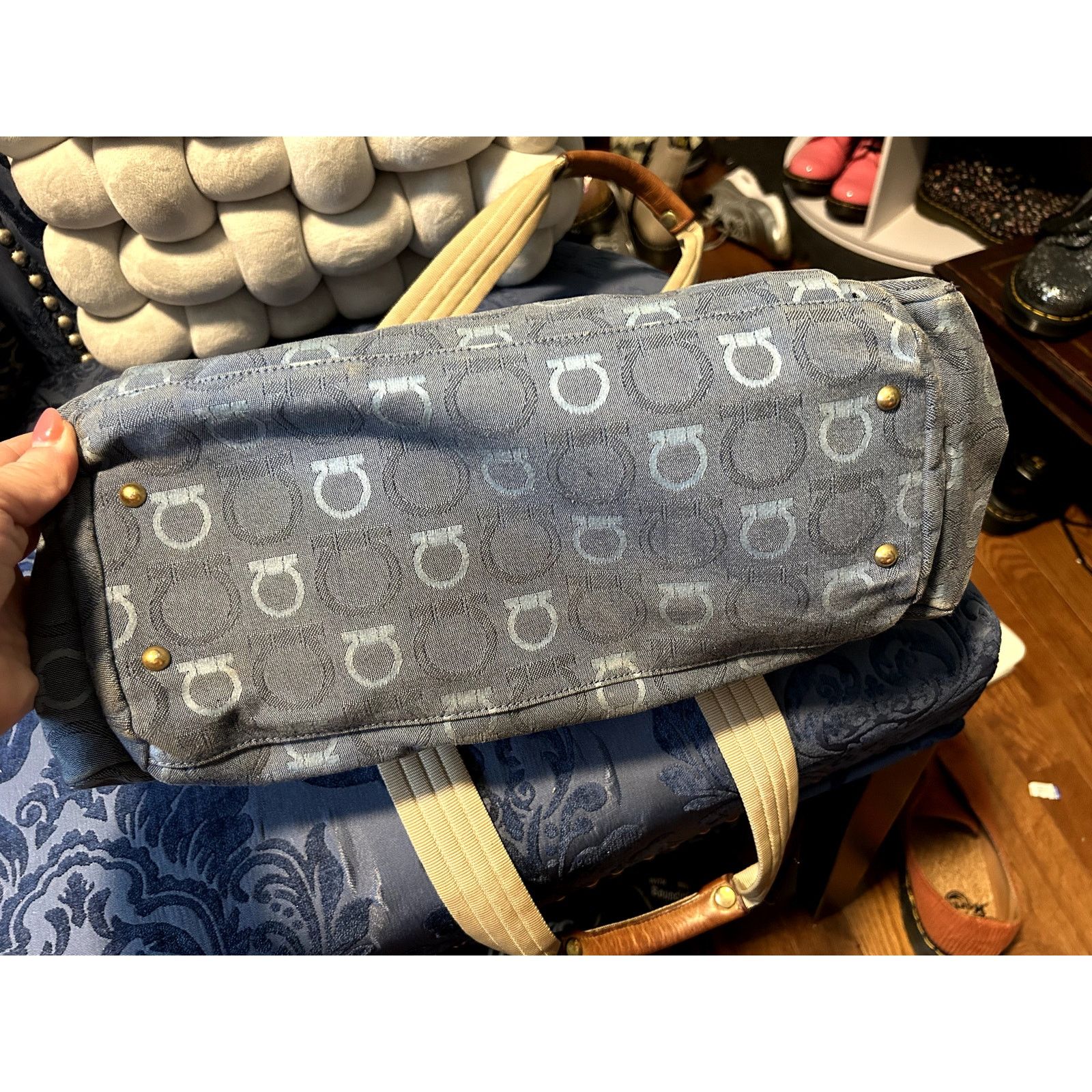 Salvatore Ferragamo Vintage Salvatore Ferragamo Gancini-pattern Blue Denim Size ONE SIZE - 8 Thumbnail