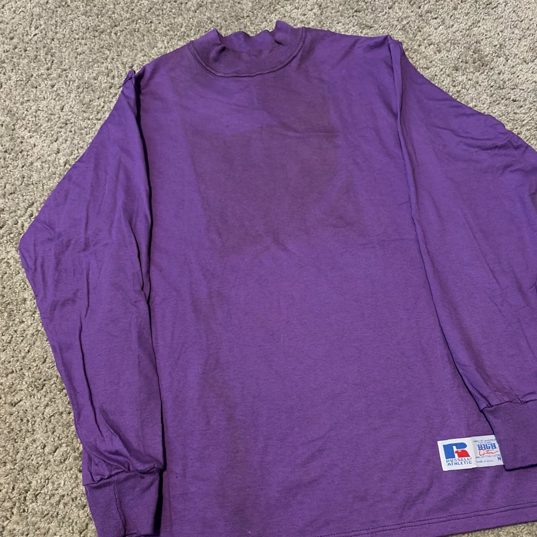 Russell Athletic VINTAGE Russell Athletic Purple Mock Neck Shirt Mens Medium USA 1980s Cotton T-Shirt Size US M / EU 48-50 / 2 - 3 Thumbnail