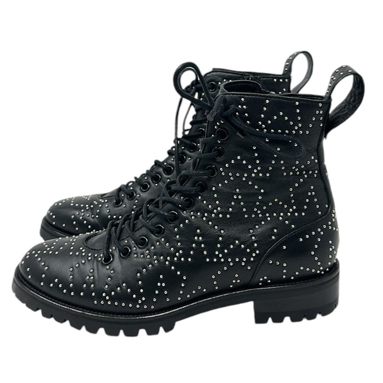 Jimmy Choo Jimmy Choo Cruz Leather Star Studded Combat Boots Black 37.5 Size US 7.5 / IT 37.5 - 5 Thumbnail