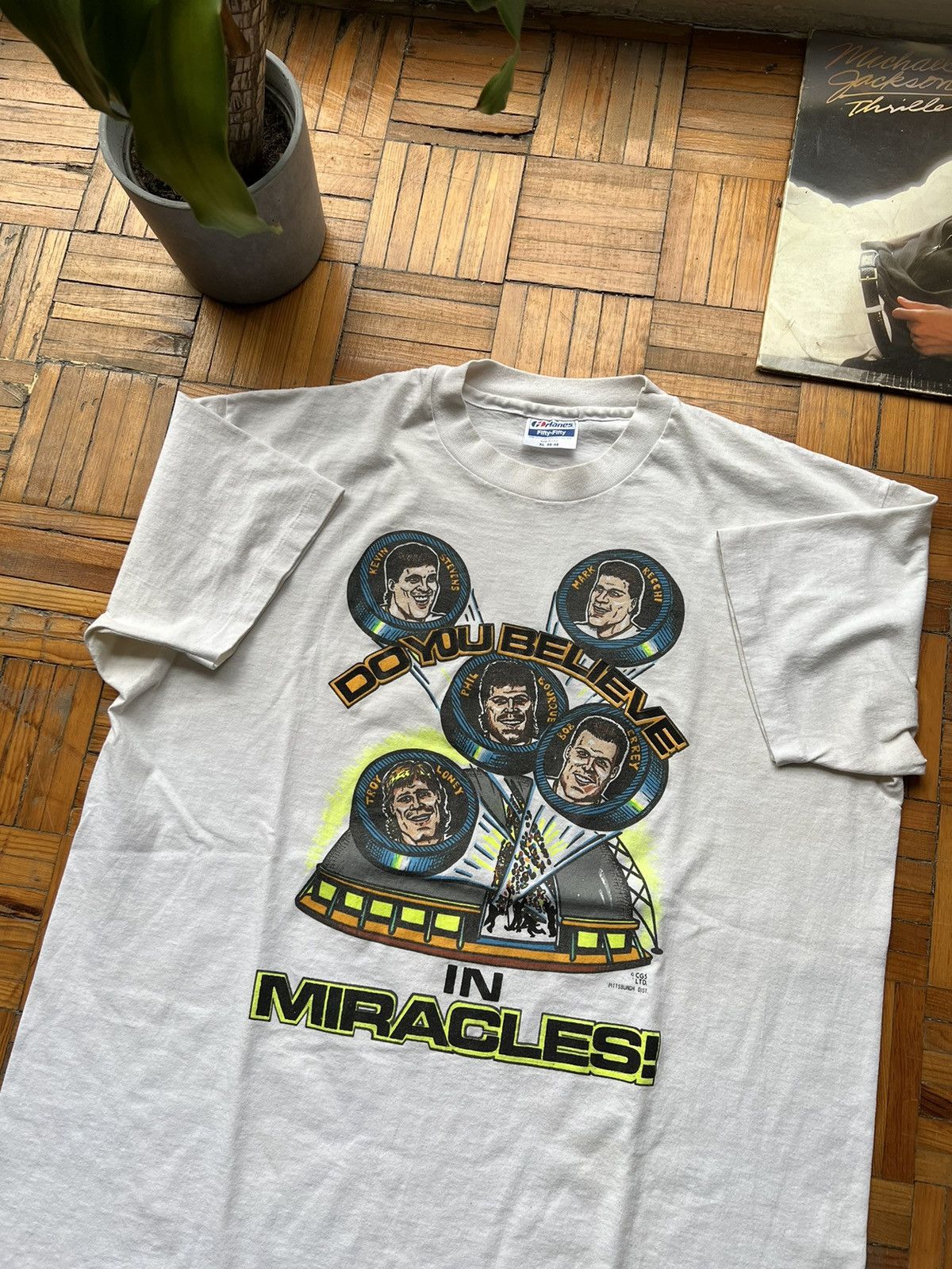 image of 1990X Clothing x Nhl 80's Pittsburgh Penguins Do You Believe In Miracles Tee in White (Size XL)