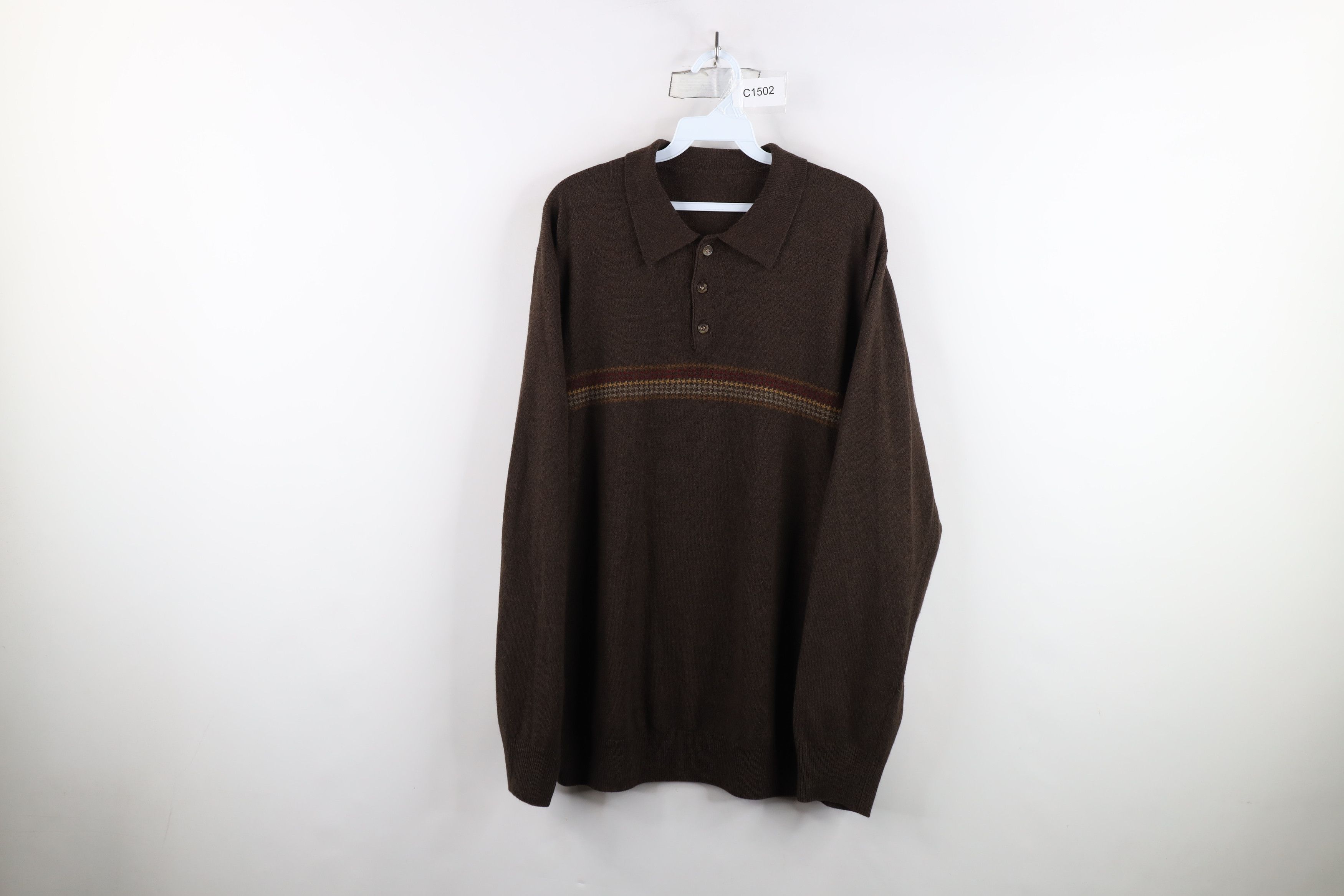 Vintage Vintage 90s Streetwear Houndstooth Knit Collared Sweater Size US L / EU 52-54 / 3 - 1 Thumbnail