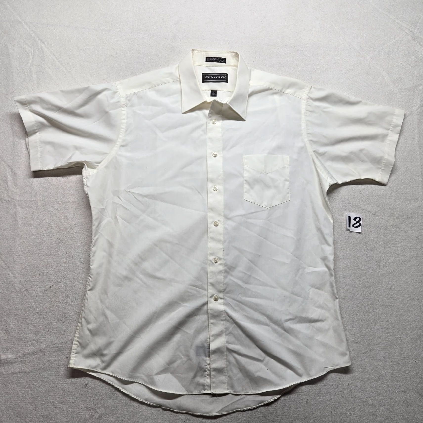 Vintage David Taylor Shirt Dress Shirt Men's 17 White Short Sleeve Button Up Collared Solid Vintage No Size 46R - 3 Thumbnail