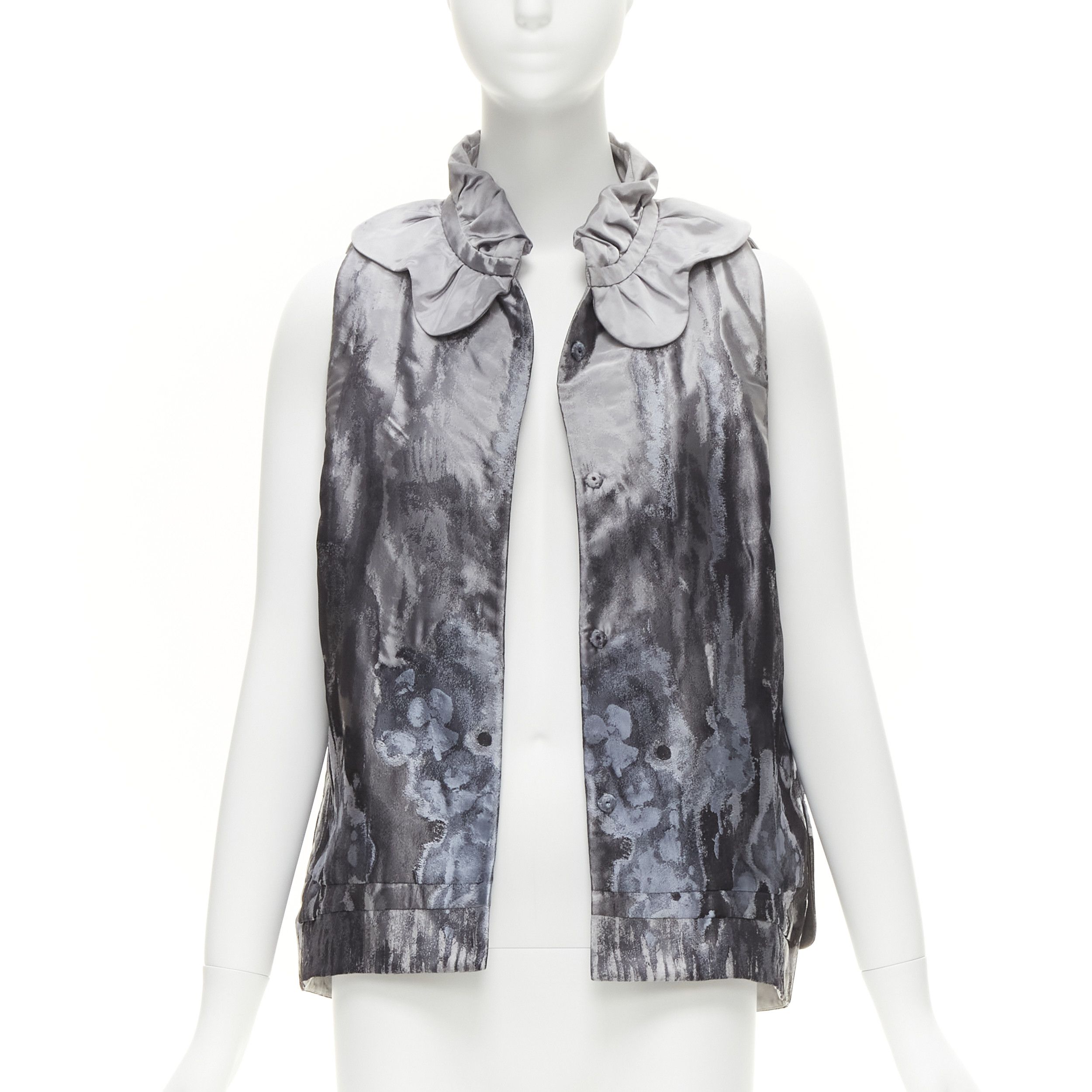 Other SHIATZY CHEN grey abstract watercolour floral silk brocade scallop collar vest IT44 L Size M / US 6-8 / IT 42-44 - 1 Thumbnail