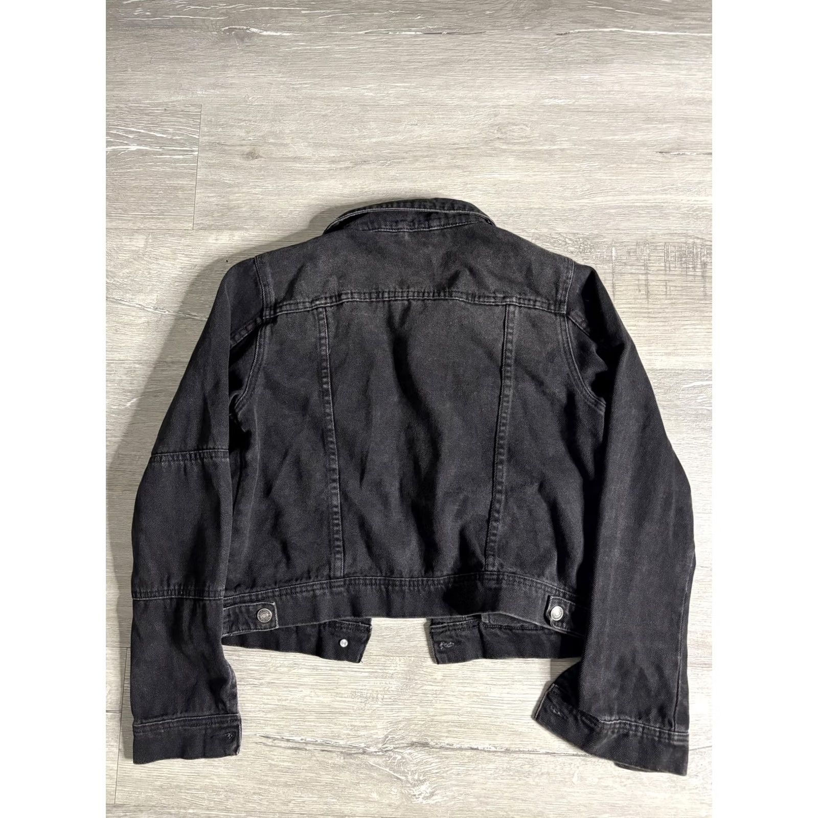 Free People Free People Jacket Womens Small Black Denim Button Front Cropped Classic Jacket Slim Casual Black Denim Short Sleeve? Size S / US 4 / IT 40 - 4 Thumbnail