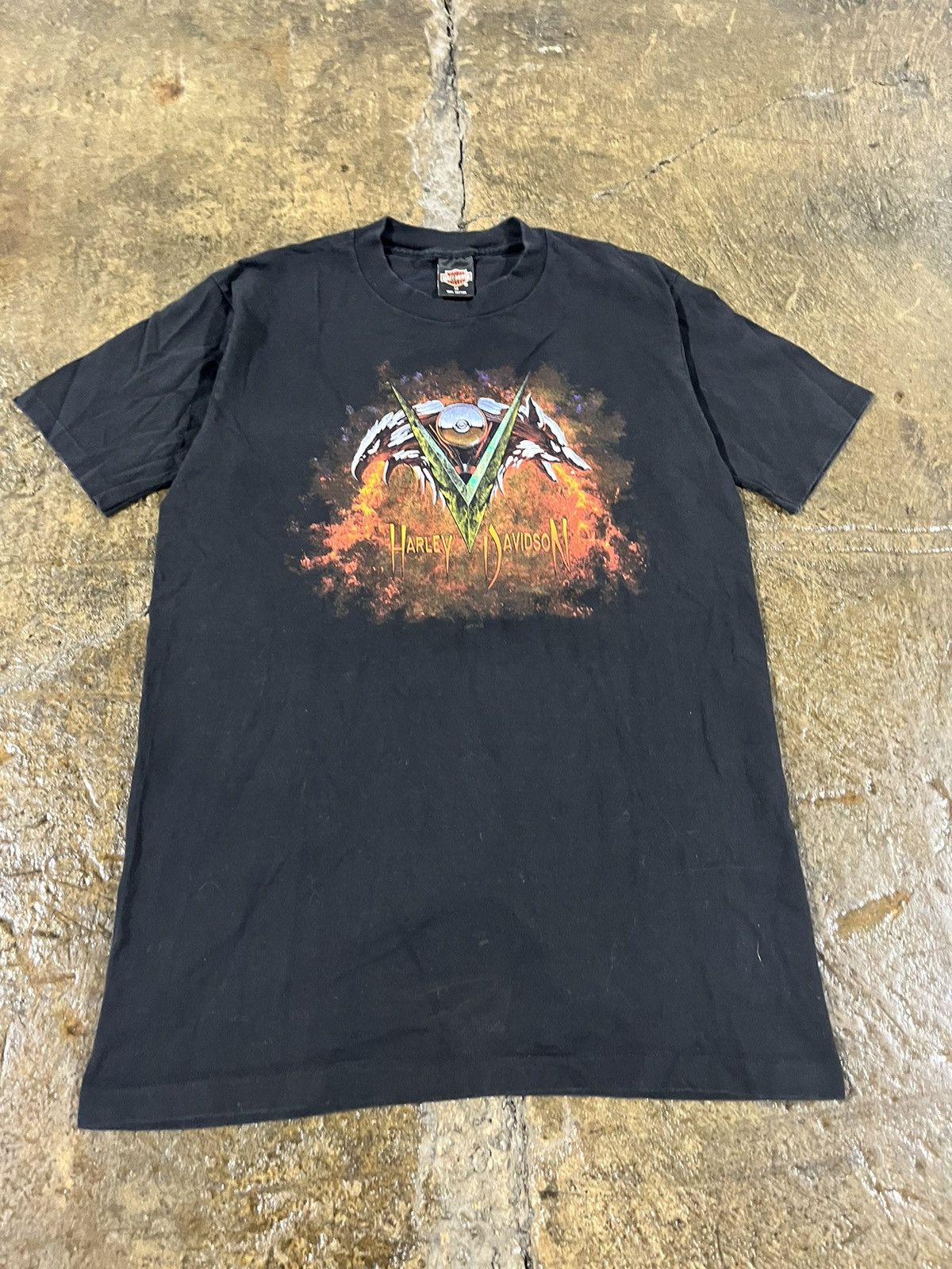 Harley Davidson × Vintage Crazy Vintage 90s Harley Davidson Flames Engine Biker Tee Size US M / EU 48-50 / 2 - 4 Thumbnail