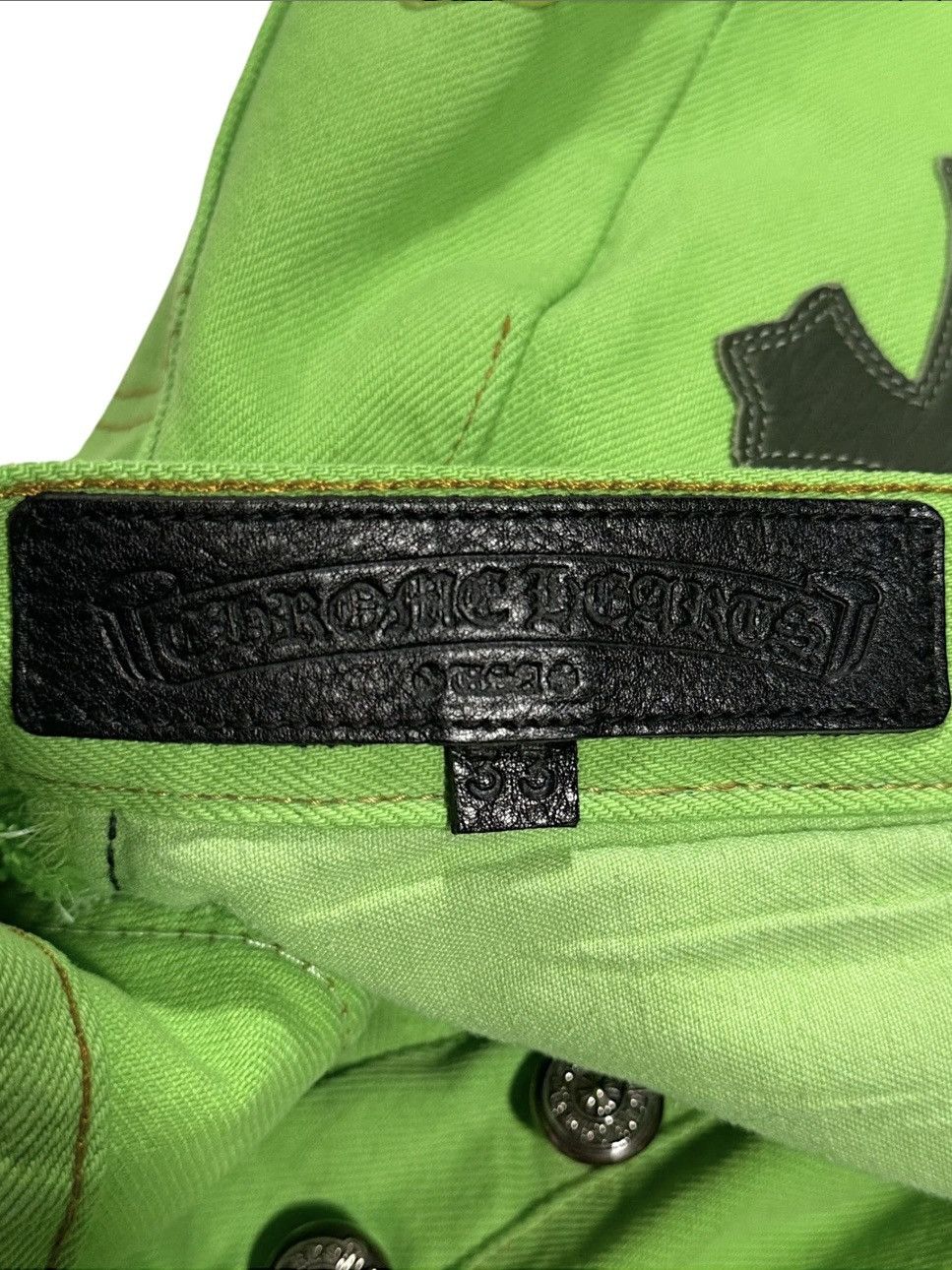 Chrome Hearts Chrome Hearts Sex Records green & black cross patch denim Size US 33 - 7 Thumbnail