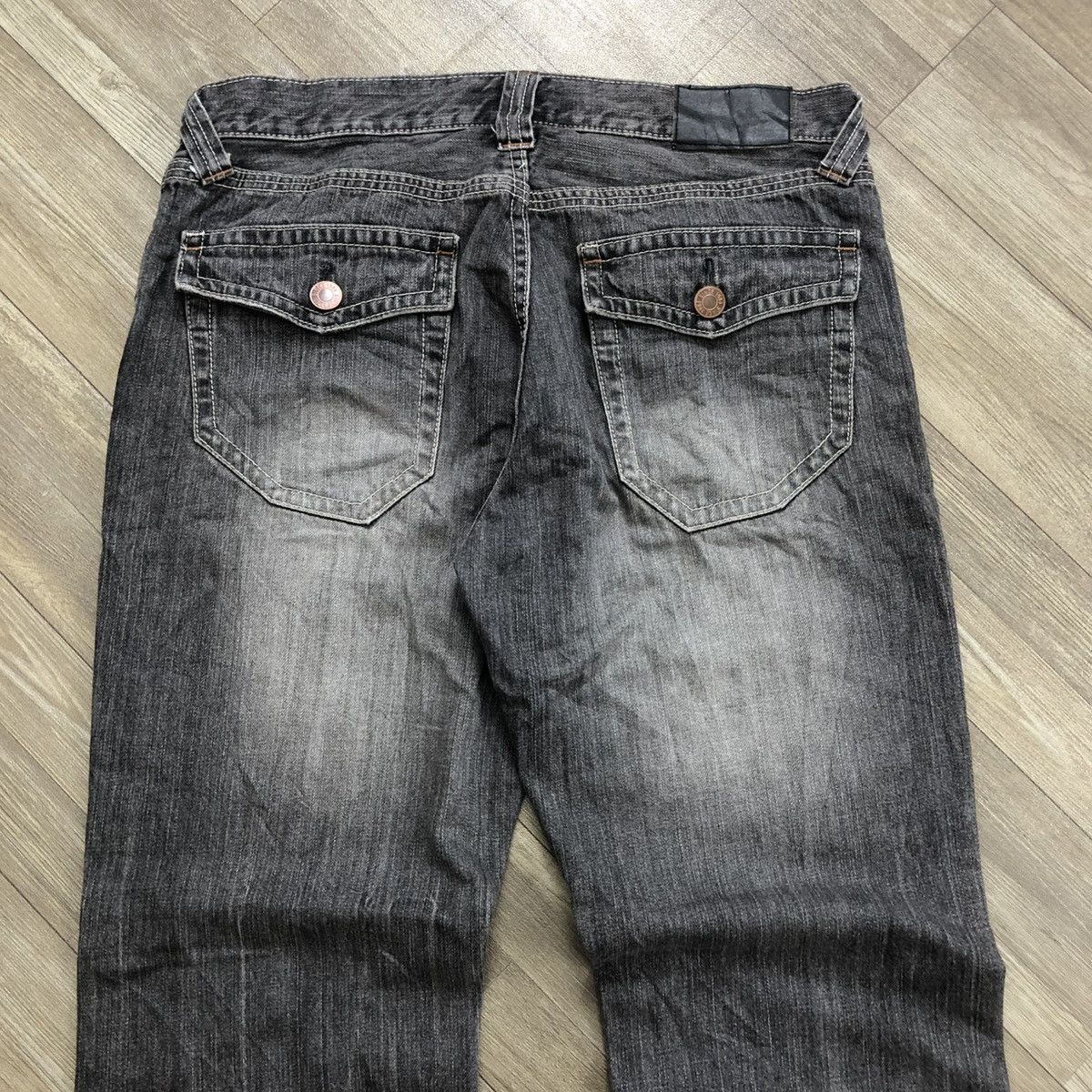 If Six Was Nine 1990s Vintage Uniqlo Black Washed LGB Bootcut Flared Jeans Size US 33 - 13 Thumbnail