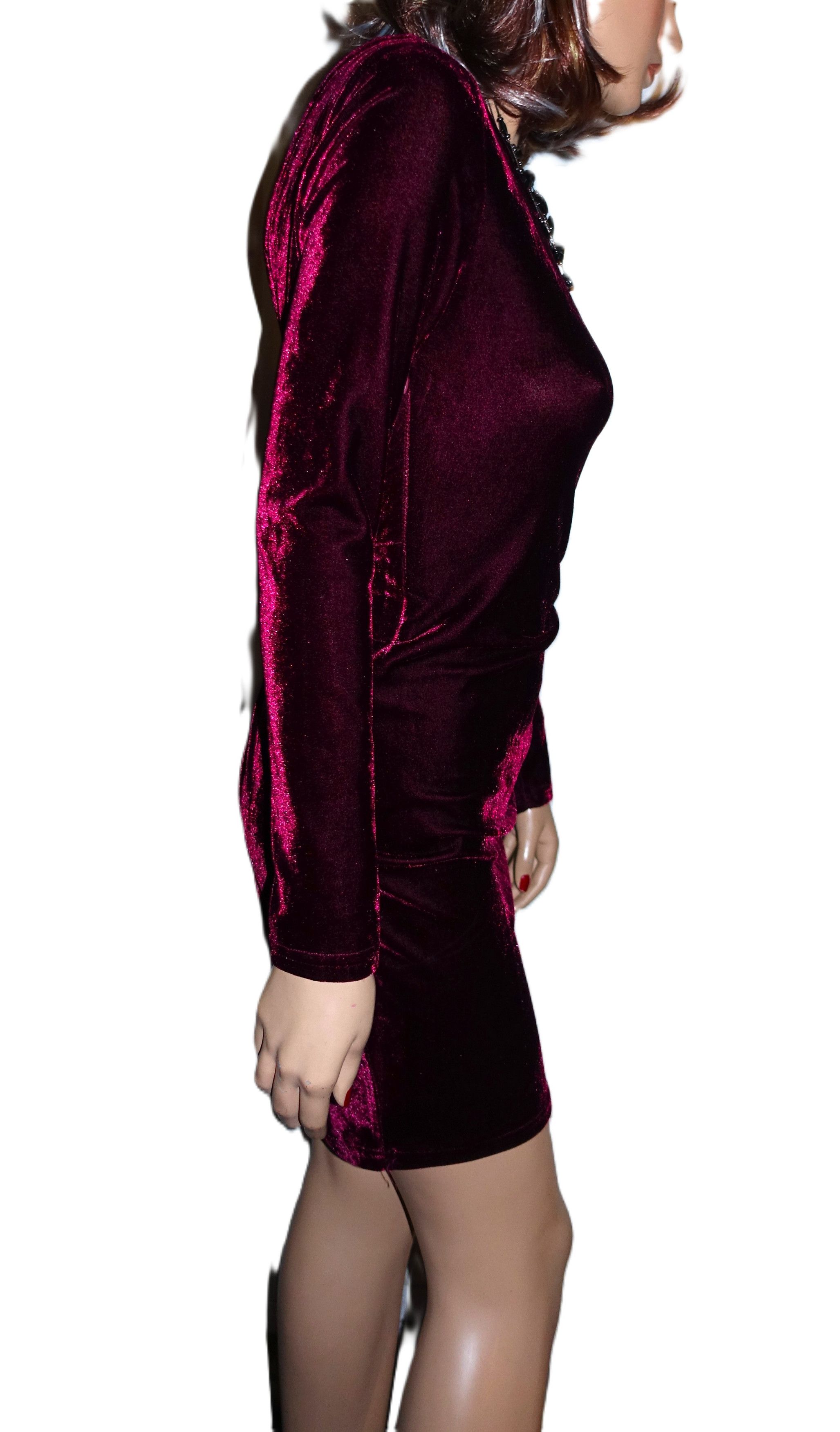 Vintage Burgundy Velvet Party Dress S Size S / US 4 / IT 40 - 6 Thumbnail