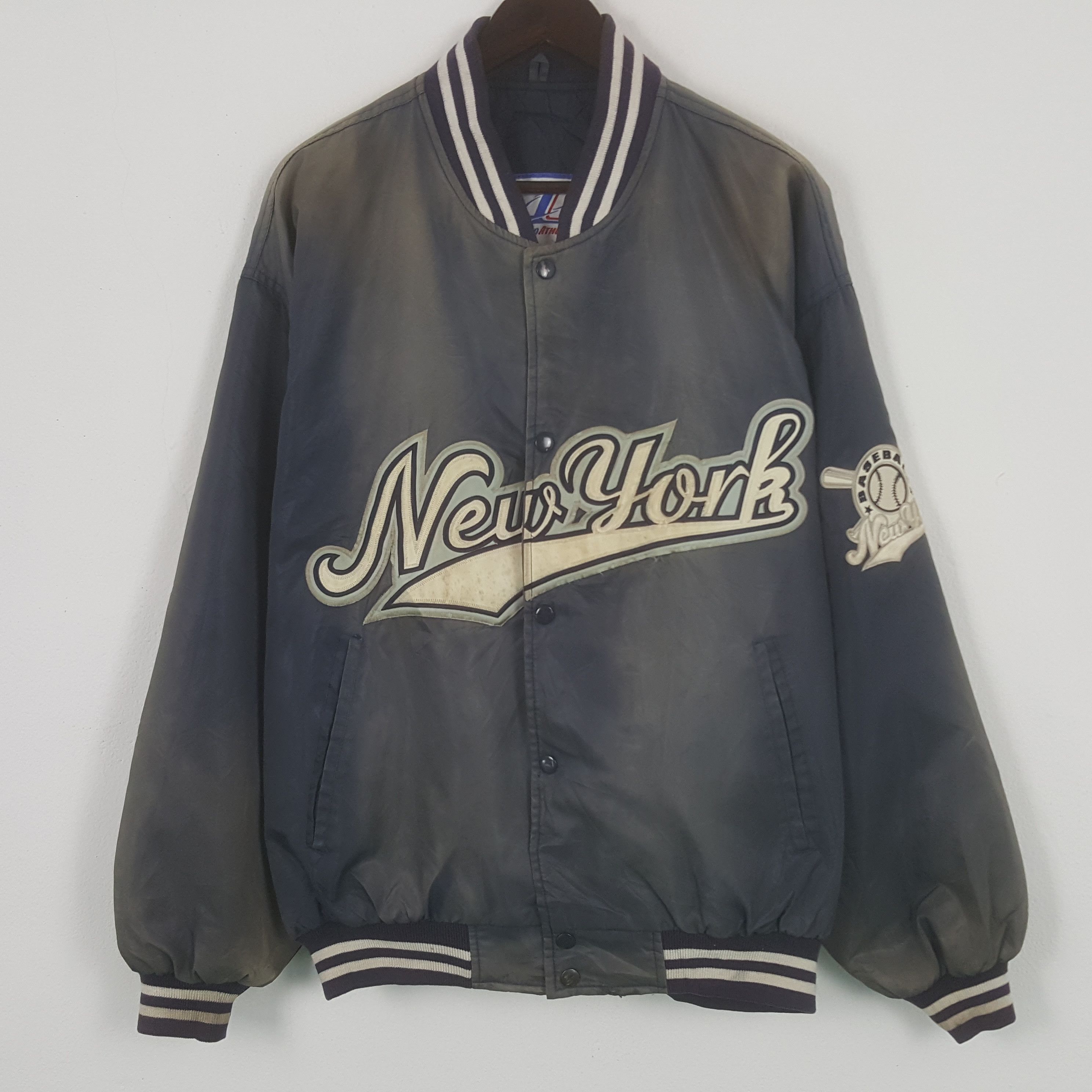 image of Logo Athletic x New York Vintage Baseball New York Varsity Jacket in Blue Grey, Men's (Size Large)