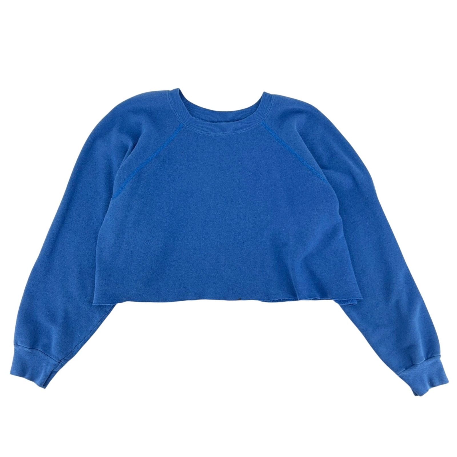 Vintage 90s blank crewneck blue cropped sweatshirt 1990s vintage Size ONE SIZE - 2 Thumbnail