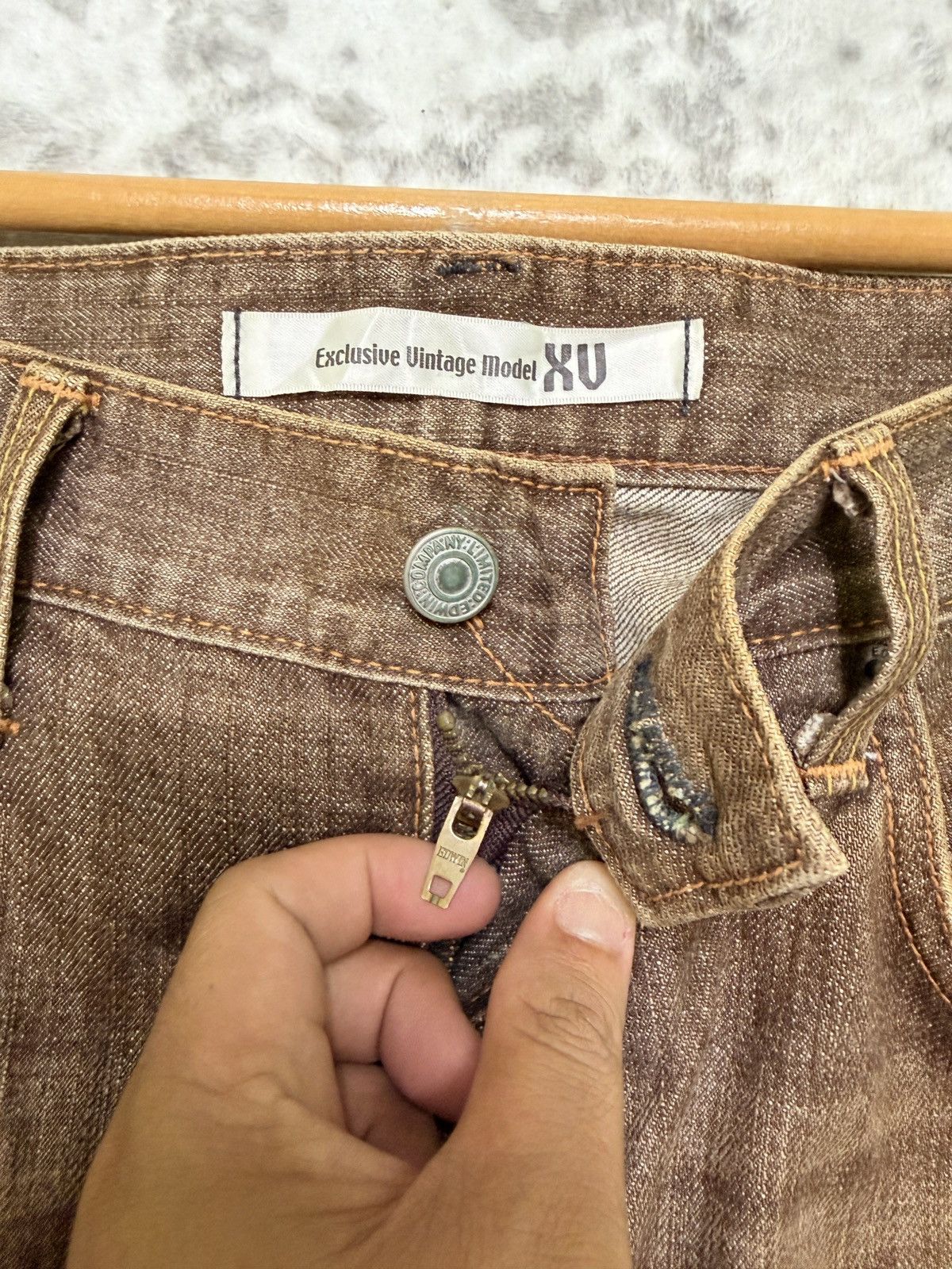 Edwin Vintage Edwin XV Brown Distressed Bootcut Flare Denim Jeans Size US 35 - 8 Thumbnail