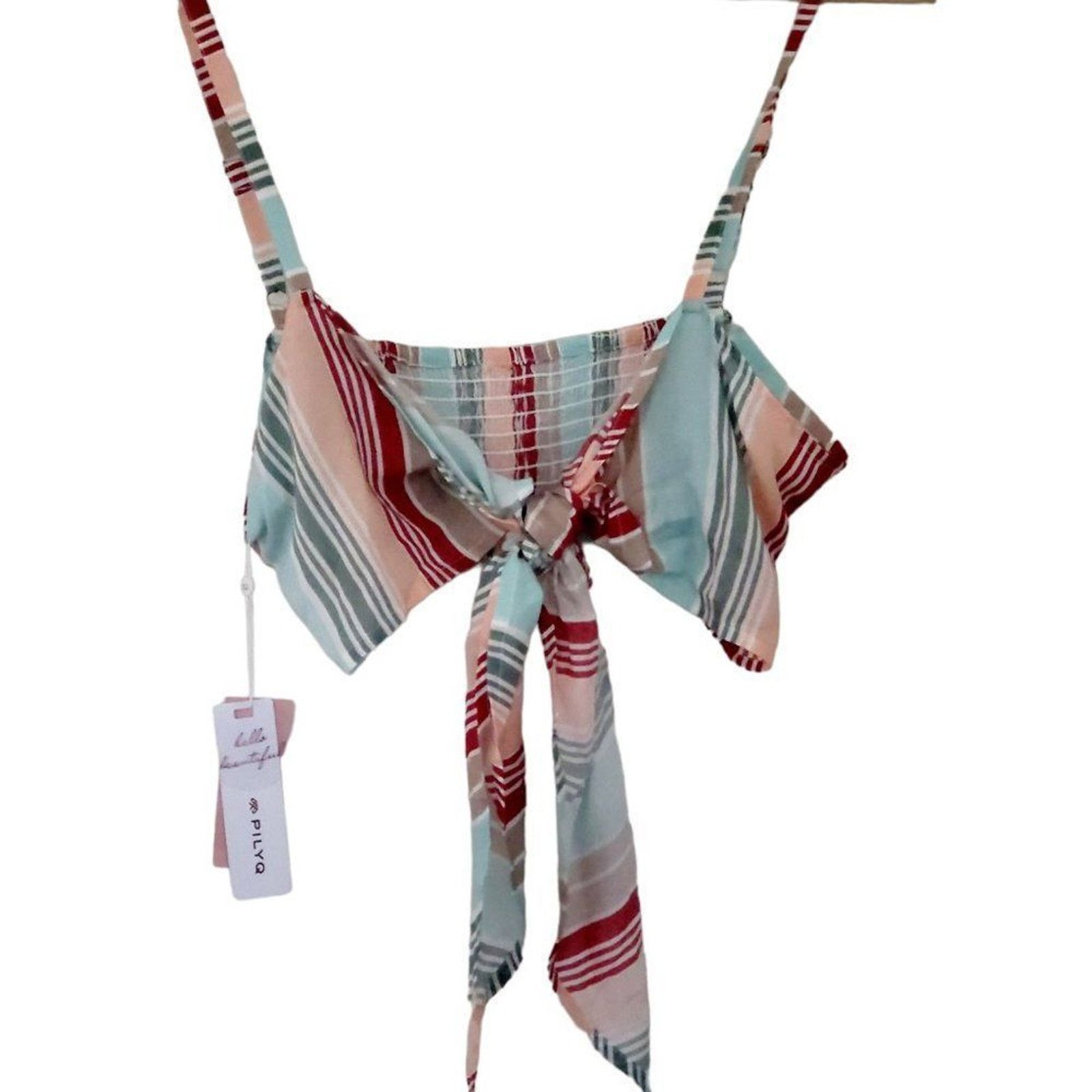 Other NWT PILYQ x Helen‎ Owen Tie-Front Top Multi Striped M/L Size ONE SIZE - 2 Thumbnail