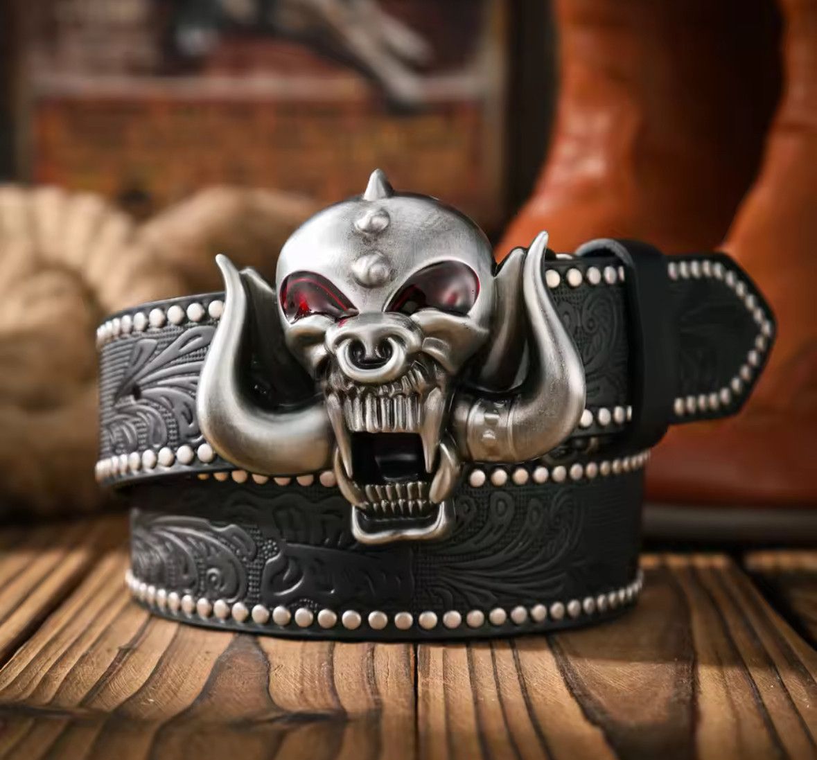 Other Trendy Gothic Punk Costume Bull Skulls Buckle Belt Size 42 - 1 Thumbnail