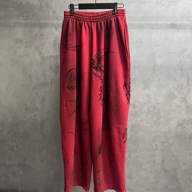 Balenciaga Balenciaga Red Printed Knit Sweatpants - dmc Size US 30 / EU 46 - 1 Thumbnail