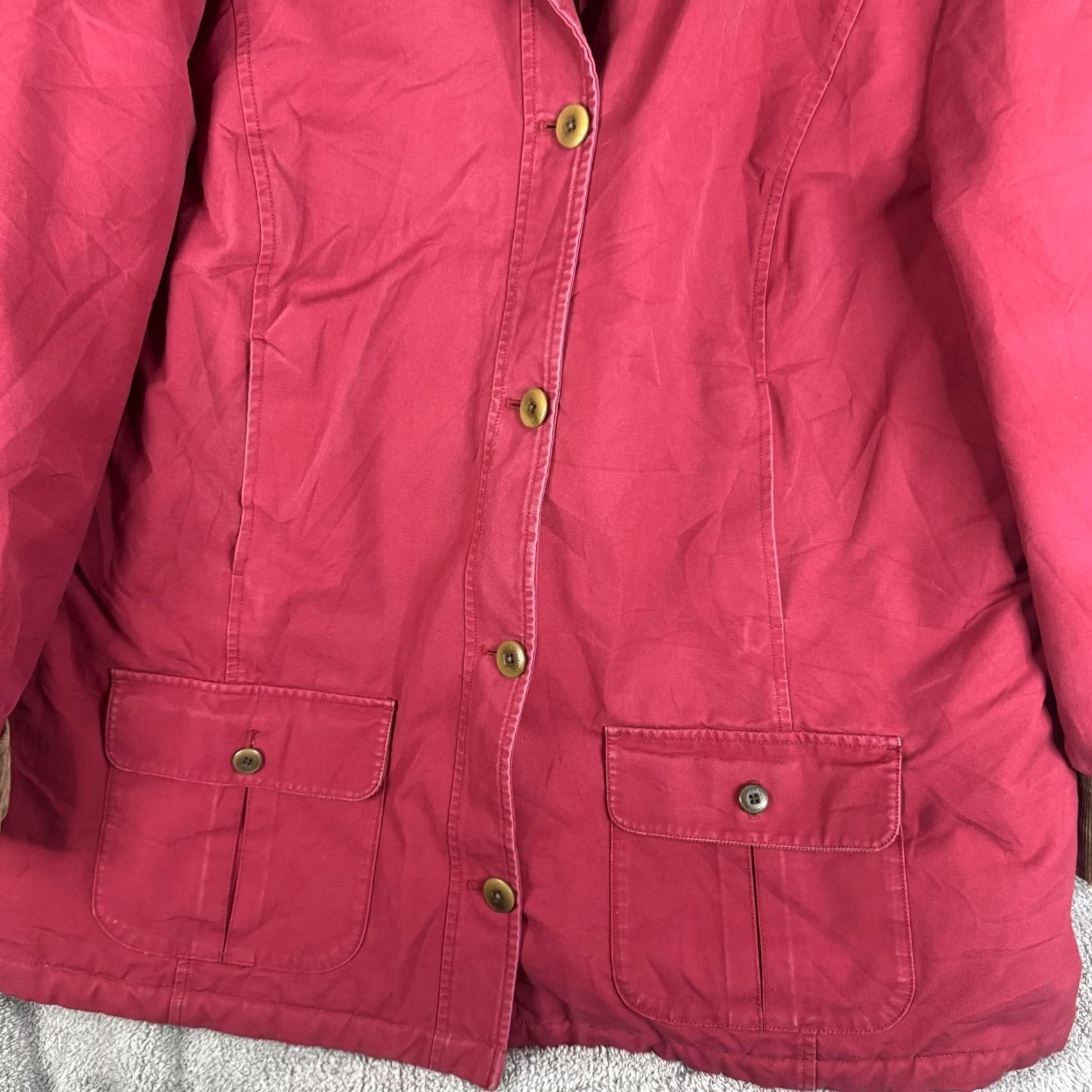 Vintage L.L. Bean Canvas Coat Womens 2X Red Quilted Collar Button Pockets Corduroy Size XXL / US 16-18 / IT 52-54 - 4 Thumbnail
