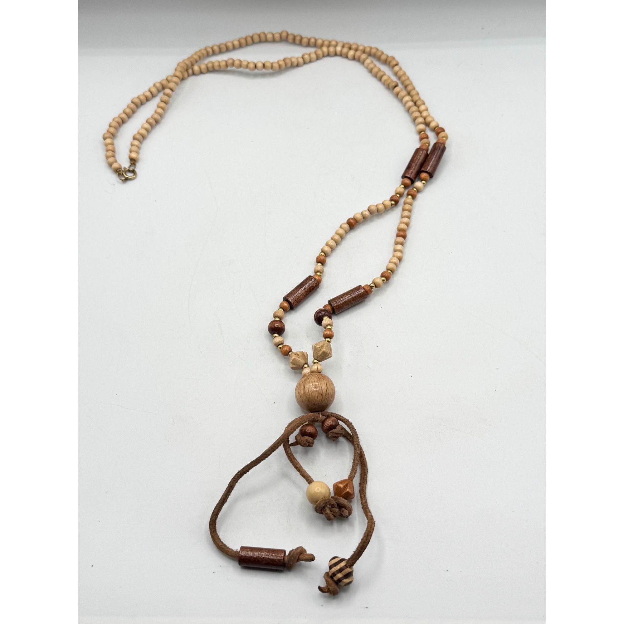 Vintage Vintage 80s wood suede tassel long beaded necklace Size ONE SIZE - 2 Thumbnail