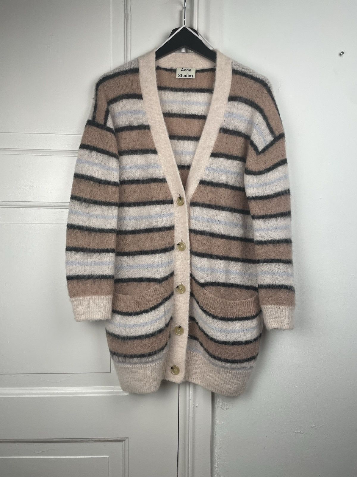 Acne Studios × Designer Acne Studios Keda fluffy Alpaca cardigan sweater striped Size S / US 4 / IT 40 - 4 Thumbnail