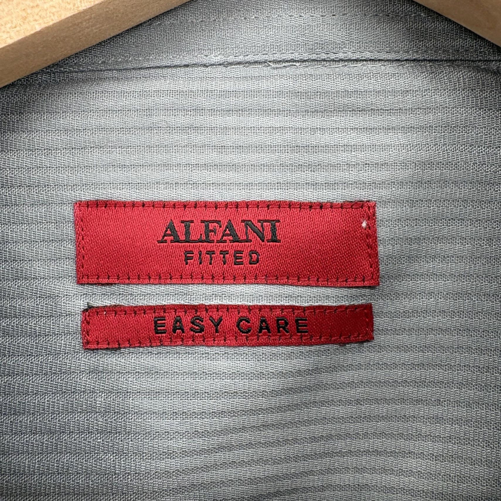 Alfani Alfani Dress Shirt Mens Large 16 32/33 Gray Stripe Fitted Easy Care Cotton NWT Shirt Size 42R - 3 Thumbnail