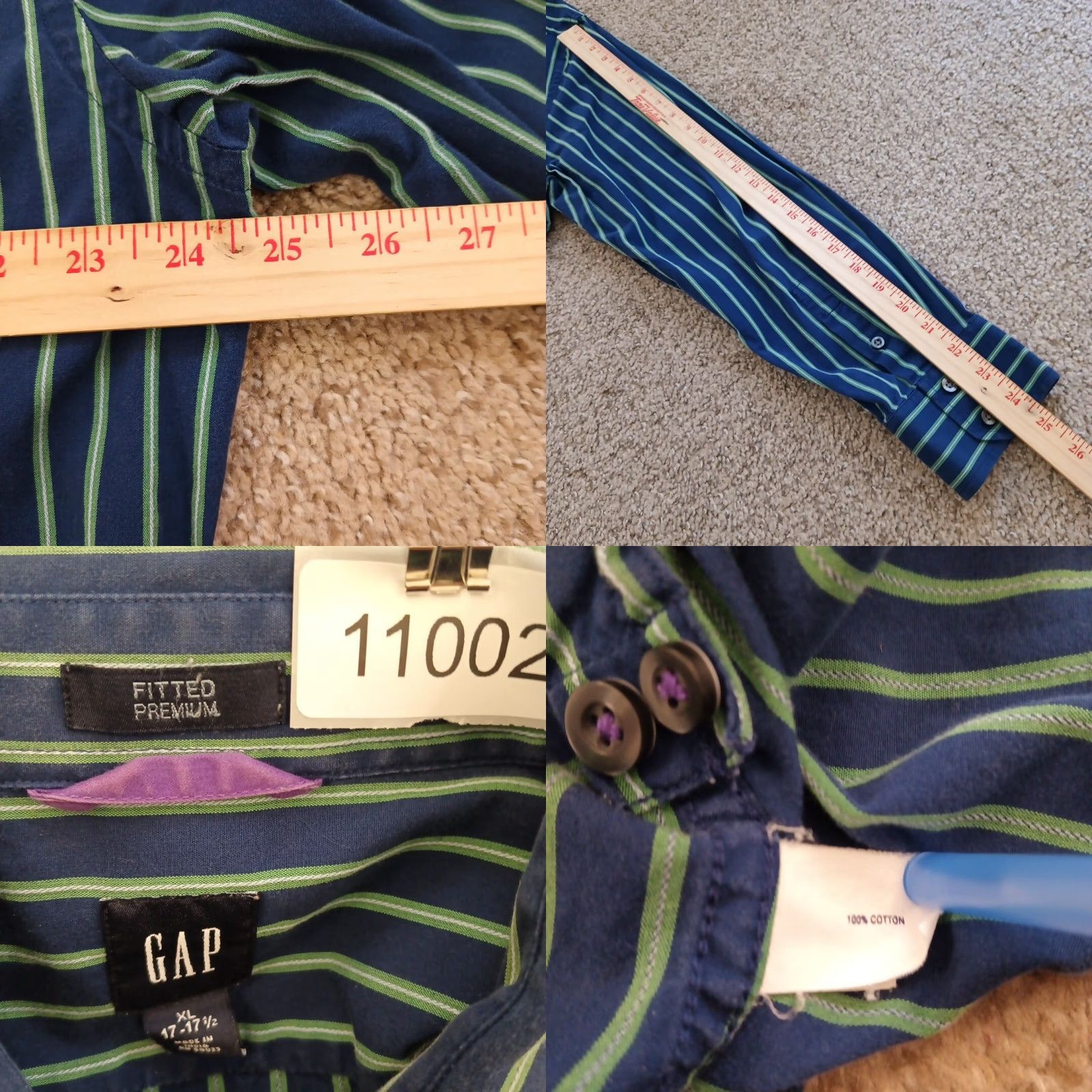 Gap Gap Shirt Mens XL Blue Green Striped Long Sleeve Button-Up Cotton Size US XL / EU 56 / 4 - 8 Thumbnail