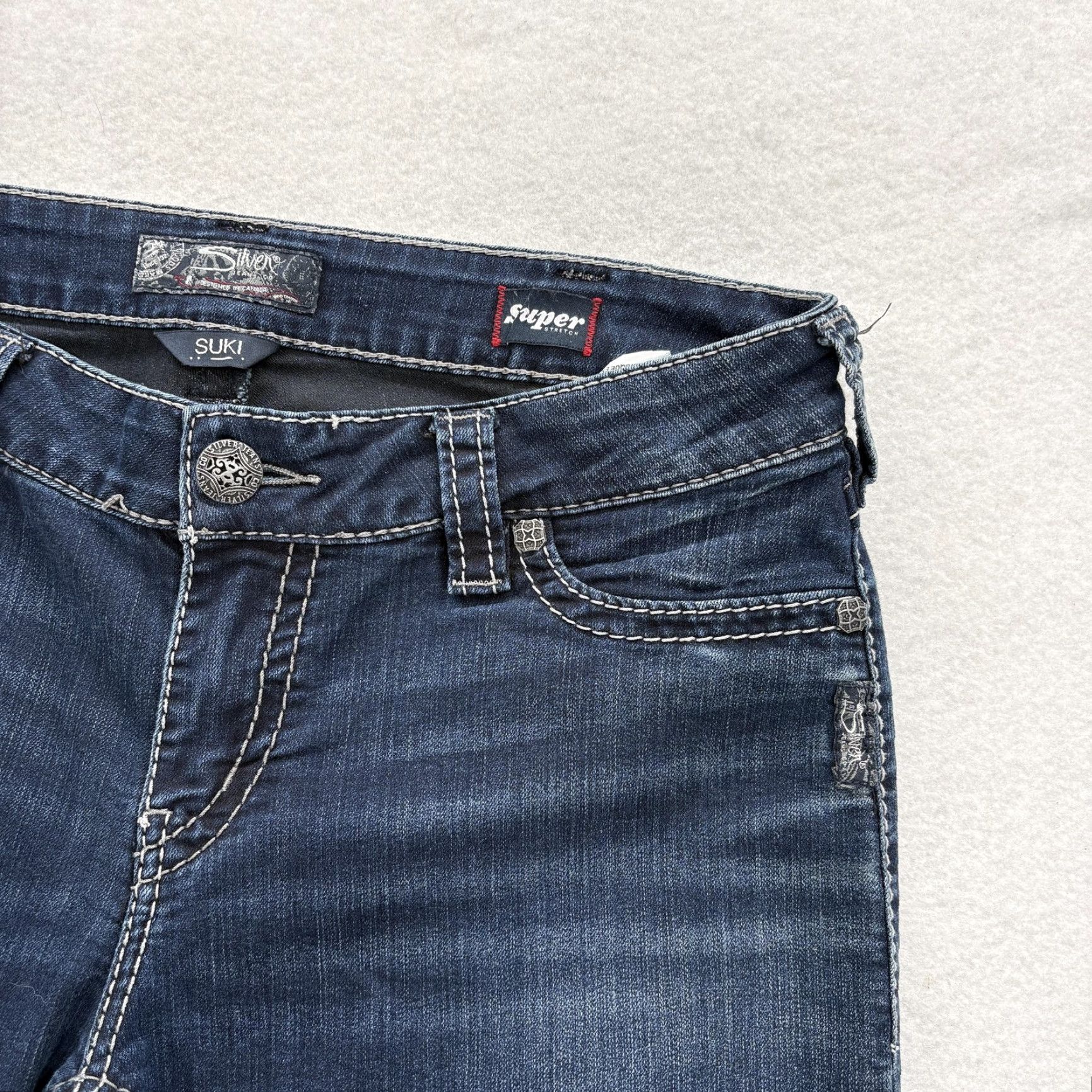 Silver Jeans Co. Silver Jeans Suki Mid Super Skinny Jeans Womens 33x33 Blue Dark Wash Stretch Y2K Size 24" / US 00 / IT 34 - 3 Thumbnail