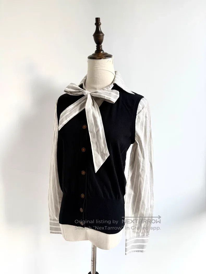 Vivienne Westwood Vivienne Westwood Vintage Black and White Striped Bow Knit Size L / US 10 / IT 46 - 4 Thumbnail
