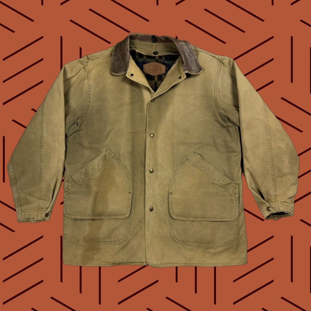 Vintage VINTAGE Woolrich Southwest Aztec Wool Blanket Lined Barn Chore Coat Jacket - Mens L Green/Brown - USA Made - Wool Woolrich Chore Coat Size US L / EU 52-54 / 3 - 1 Thumbnail