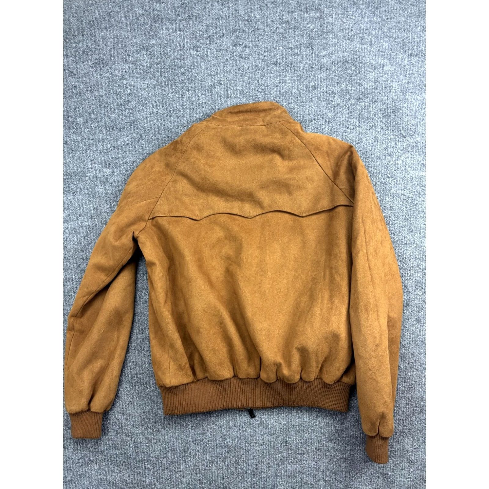 Vintage PHIX Jacket Mens Large Brown Faux Suede Bomber Full Zip Lined Plaid Trim Ribbed Collar Pockets Size US L / EU 52-54 / 3 - 7 Thumbnail