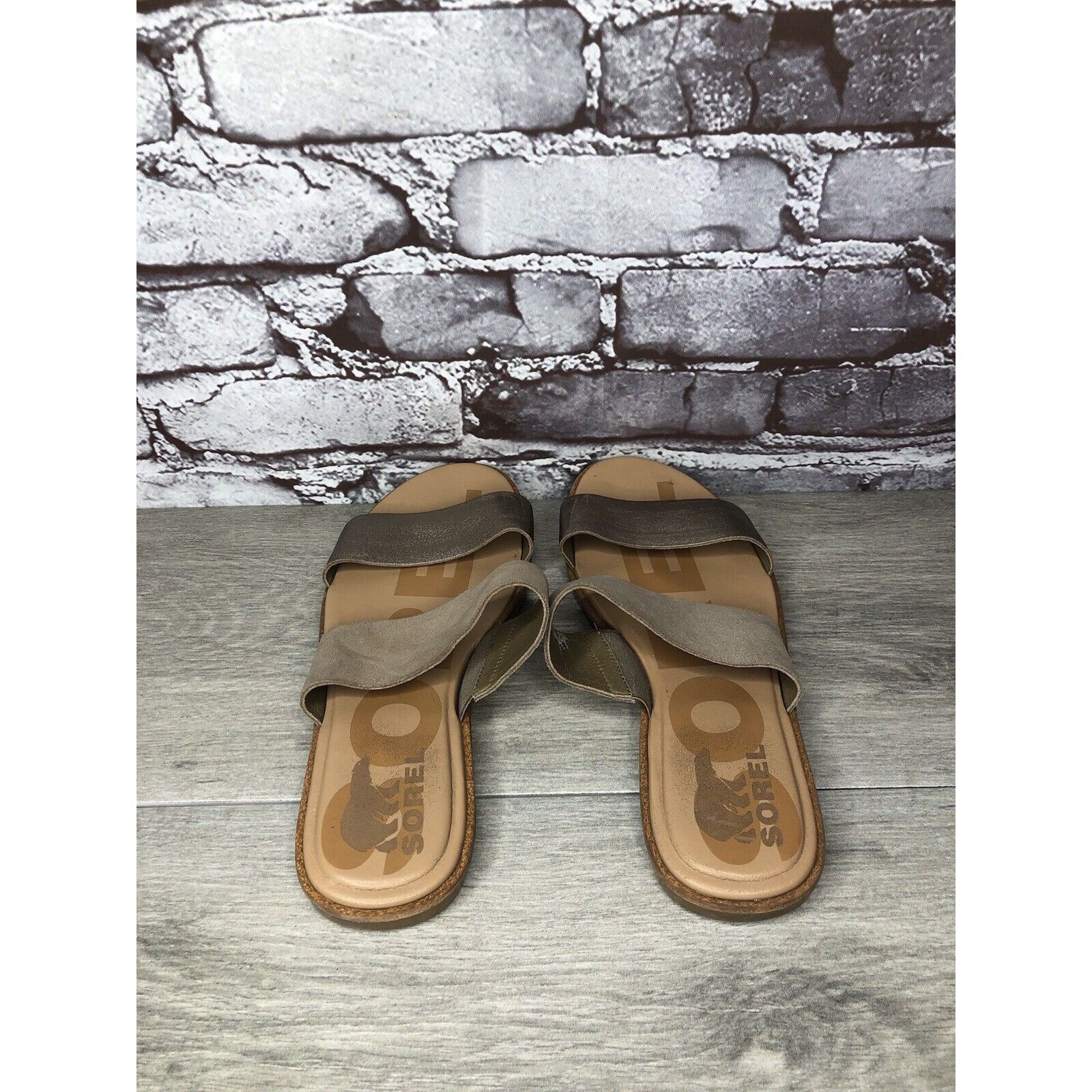 SOREL Sorel Taupe Suede Gold Leather Slides Sandals Women Sz 8.5M Size US 8.5 / IT 38.5 - 6 Thumbnail