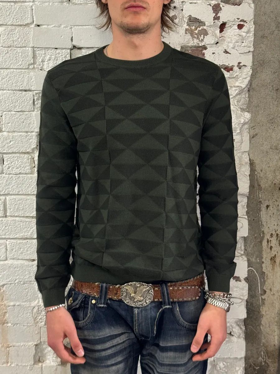 Emporio Armani FW2019 Emporio Armani Olive Green Geometric Wool Sweater Size US S / EU 44-46 / 1 - 2 Thumbnail